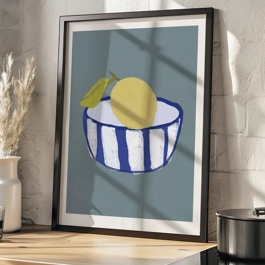 キッチンアート ミニマルボウル レモンブルー 北欧モダンキッチン ストライプデザイン