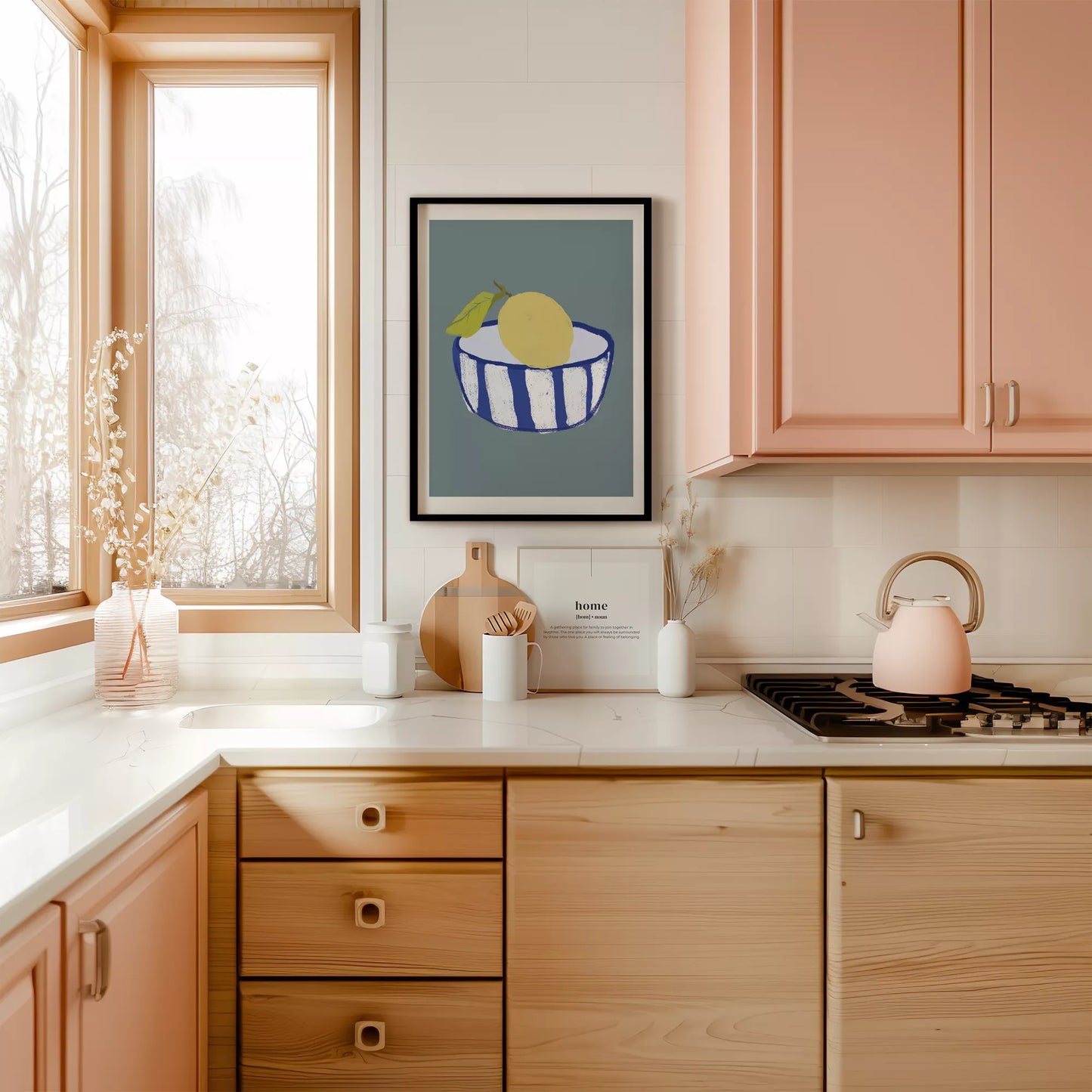 キッチンアート ミニマルボウル レモンブルー 北欧モダンキッチン ストライプデザイン