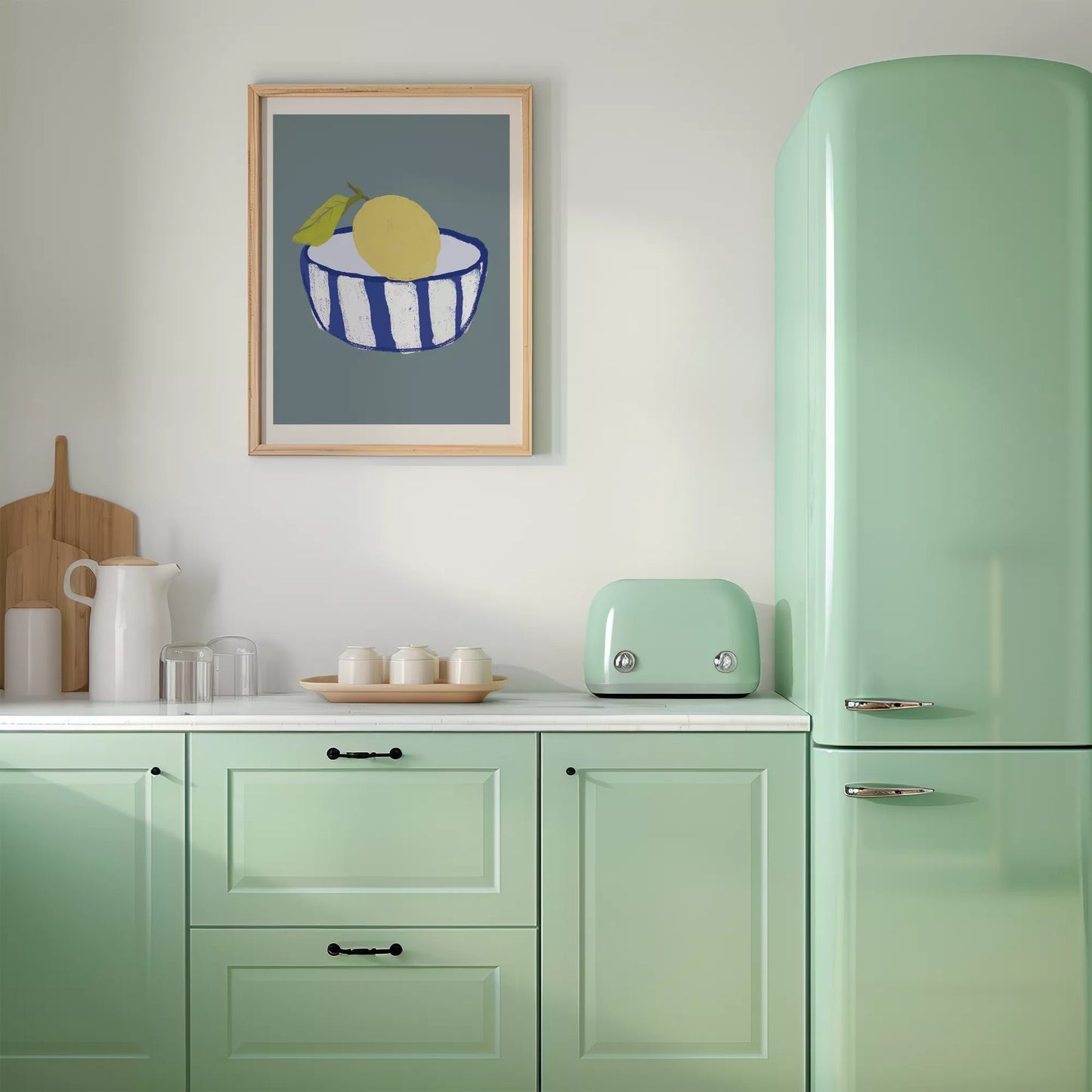 キッチンアート ミニマルボウル レモンブルー 北欧モダンキッチン ストライプデザイン