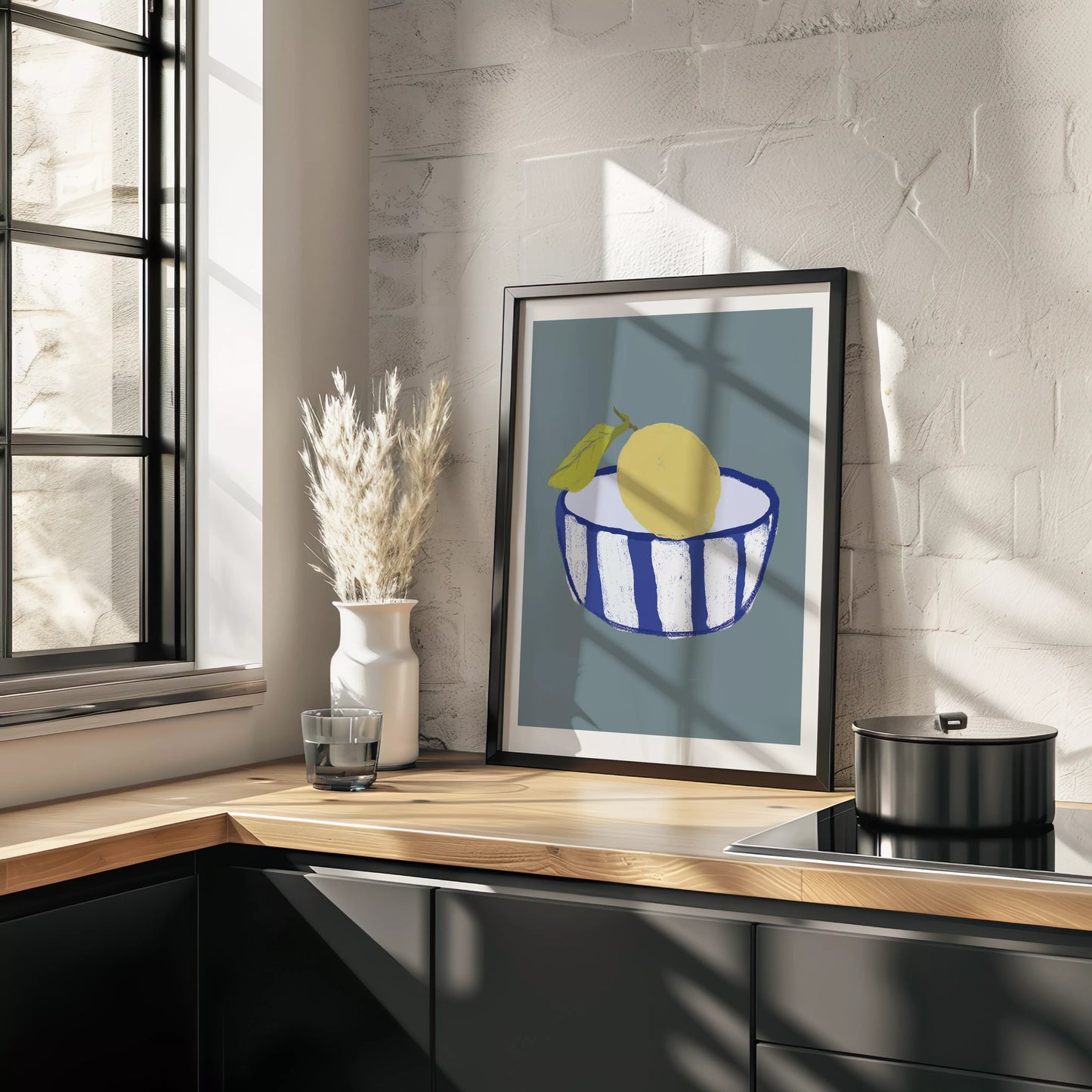 キッチンアート ミニマルボウル レモンブルー 北欧モダンキッチン ストライプデザイン