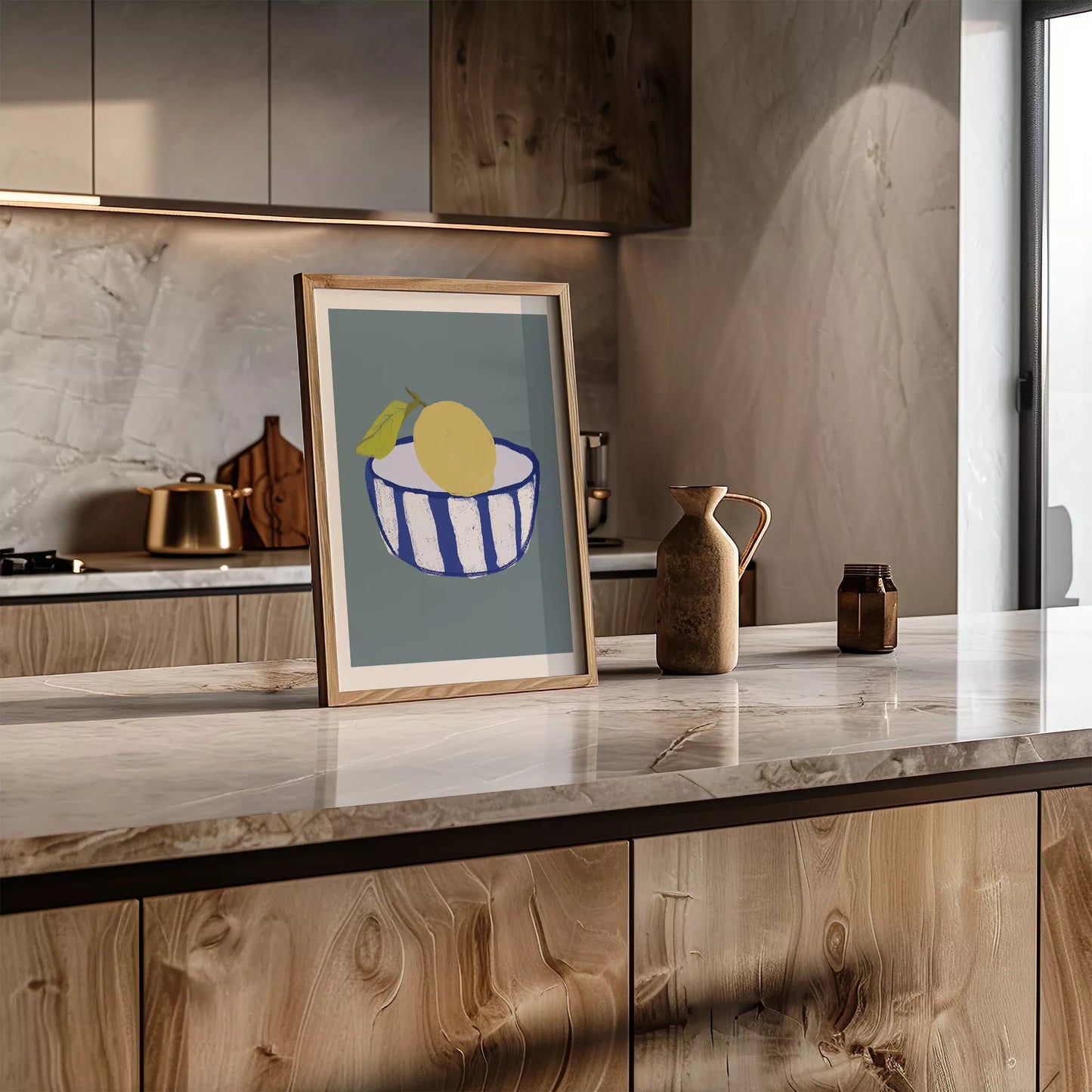 キッチンアート ミニマルボウル レモンブルー 北欧モダンキッチン ストライプデザイン