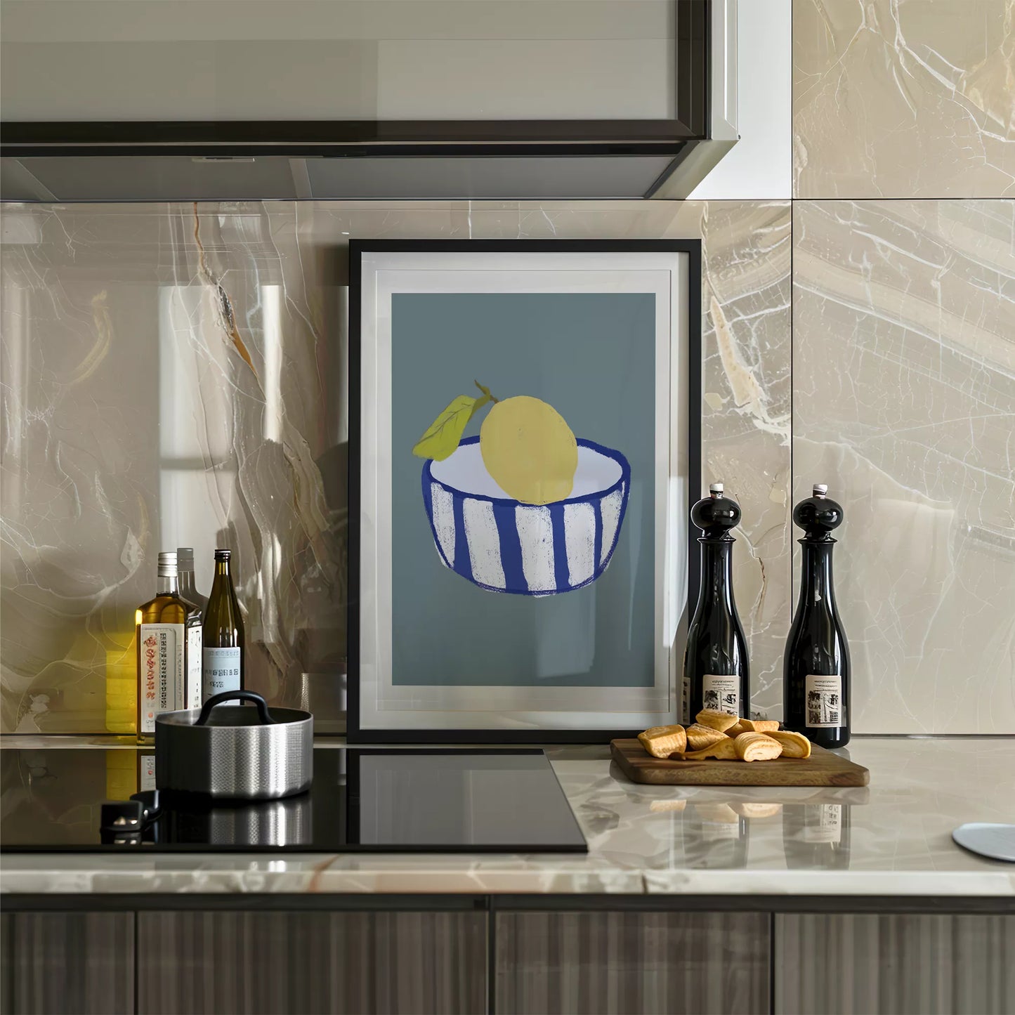 キッチンアート ミニマルボウル レモンブルー 北欧モダンキッチン ストライプデザイン