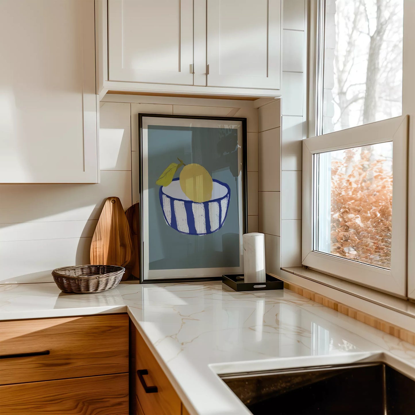 キッチンアート ミニマルボウル レモンブルー 北欧モダンキッチン ストライプデザイン