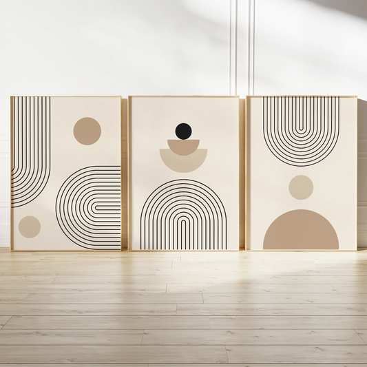 ジオメトリック アーチライン ベージュ ミニマルアートポスター 3枚セット