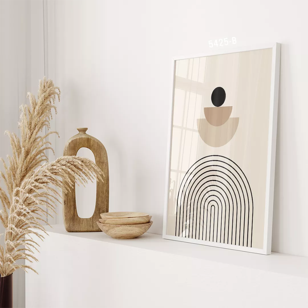 幾何学的なラインアートと円形のモダンな3点セット壁掛けアート