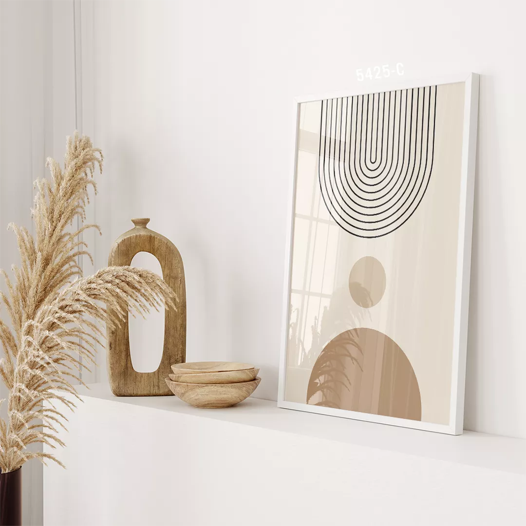 幾何学的なラインアートと円形のモダンな3点セット壁掛けアート