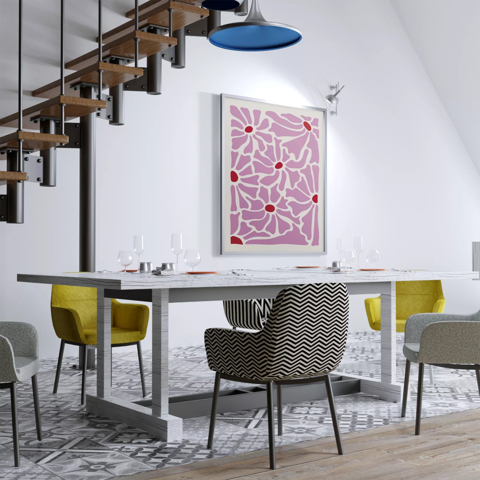 優美な薄紫の花びらが織りなす幾何学的なモダンアートデザイン