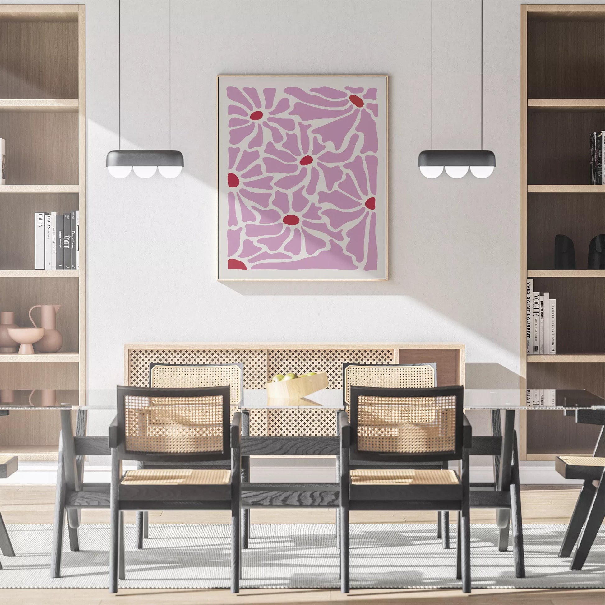 優美な薄紫の花びらが織りなす幾何学的なモダンアートデザイン