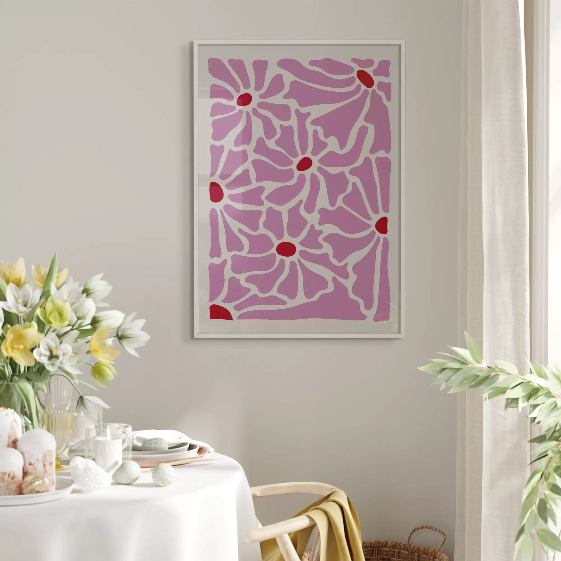 優美な薄紫の花びらが織りなす幾何学的なモダンアートデザイン