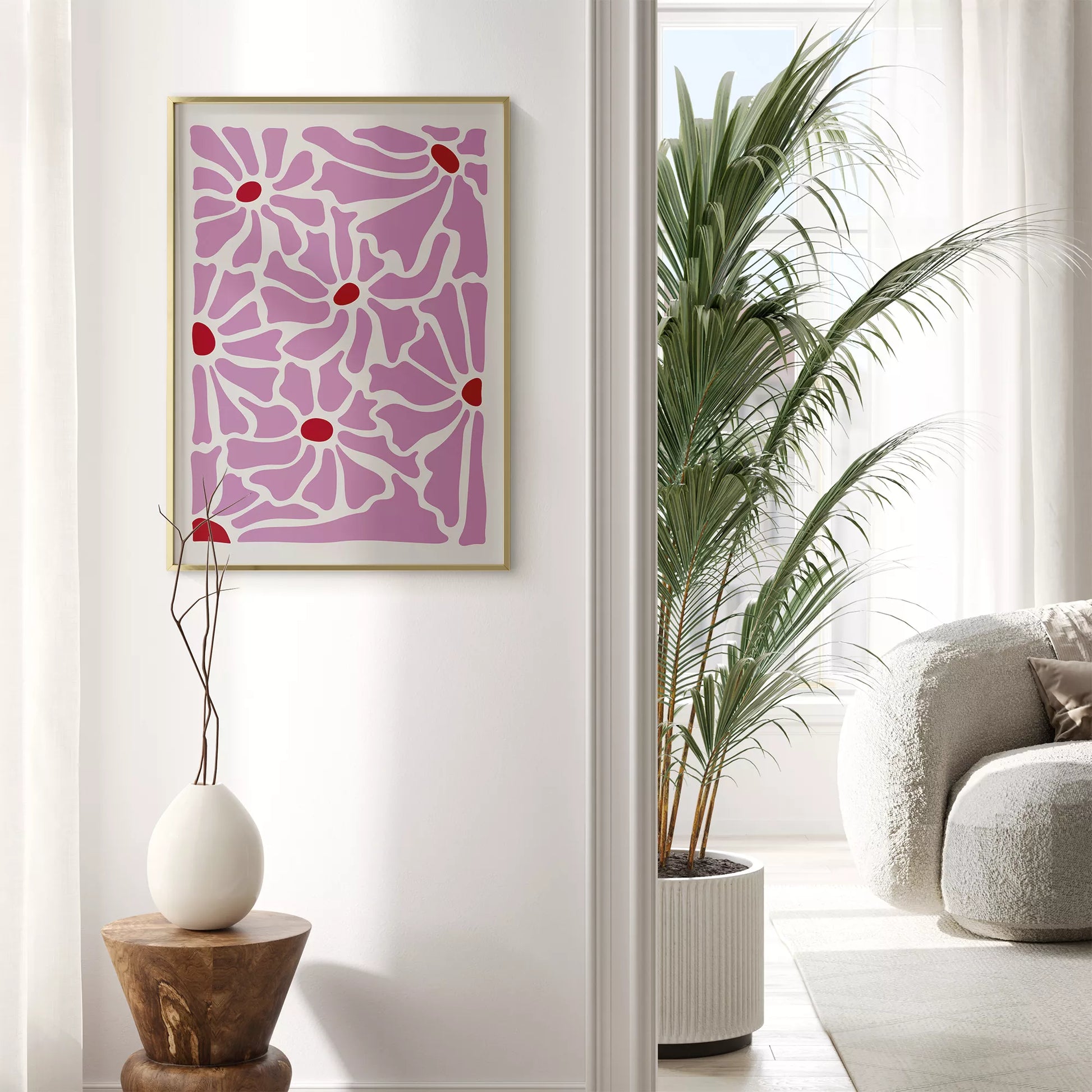 優美な薄紫の花びらが織りなす幾何学的なモダンアートデザイン