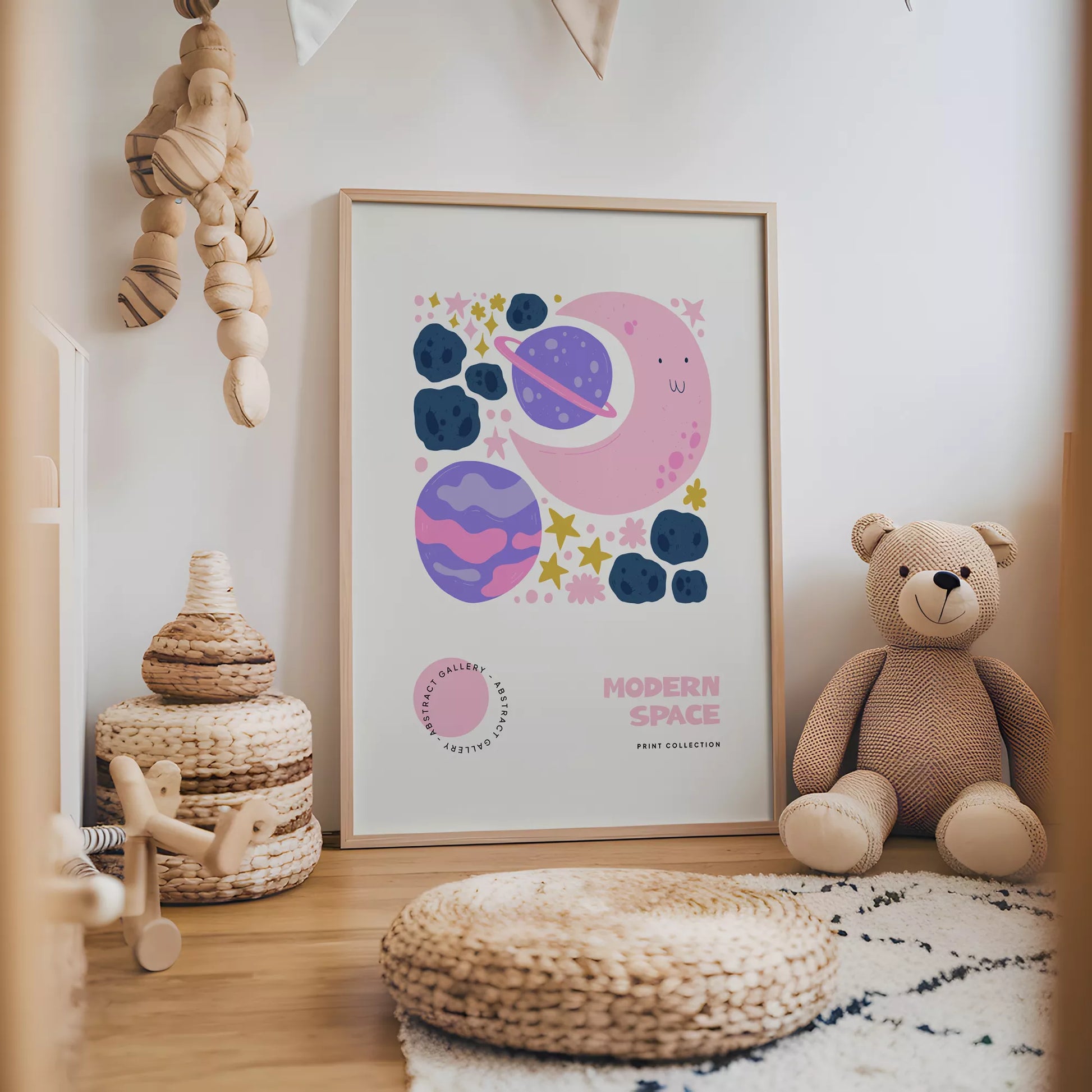 モダンスペース月惑星キッズポスター 子供部屋宇宙壁装飾