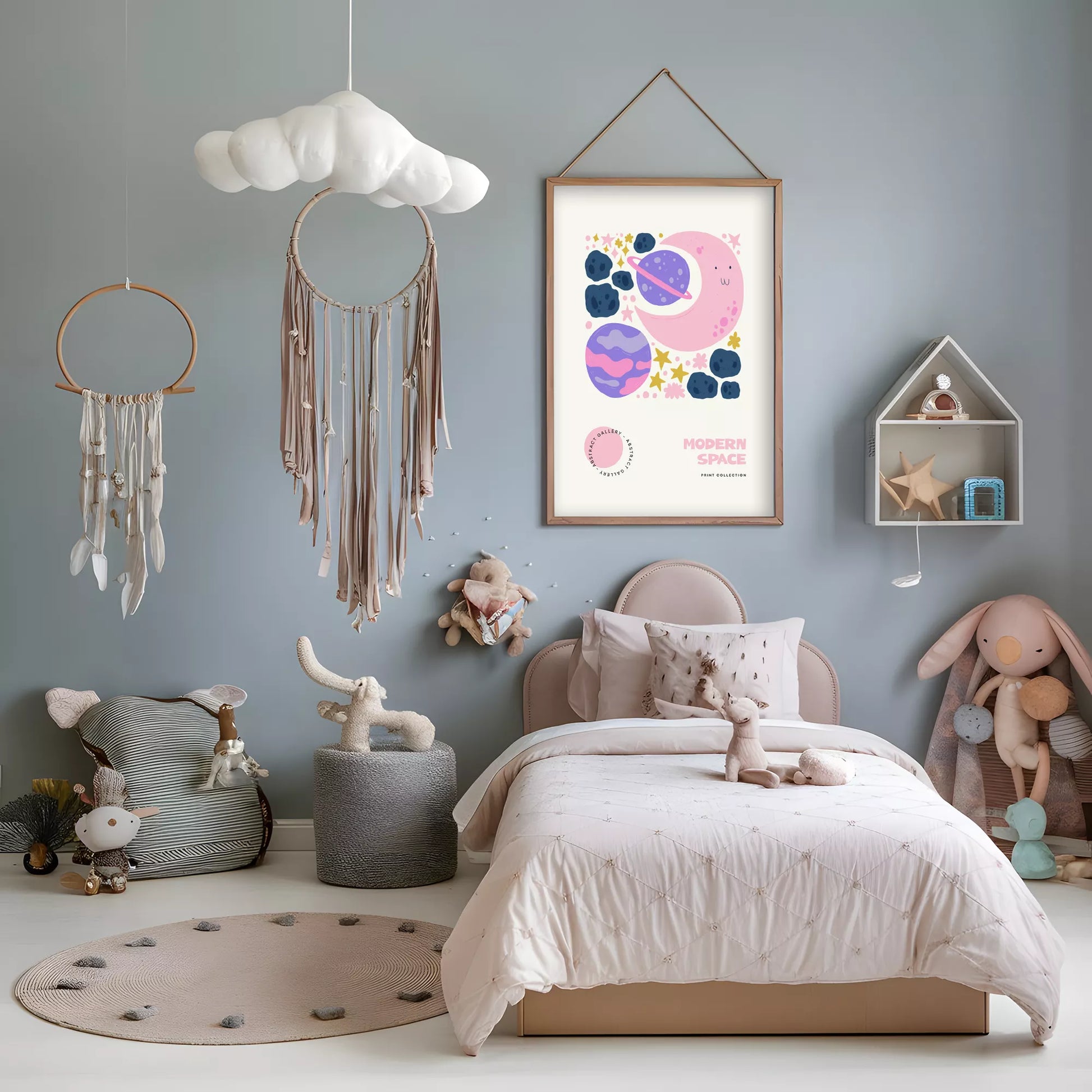 モダンスペース月惑星キッズポスター 子供部屋宇宙壁装飾