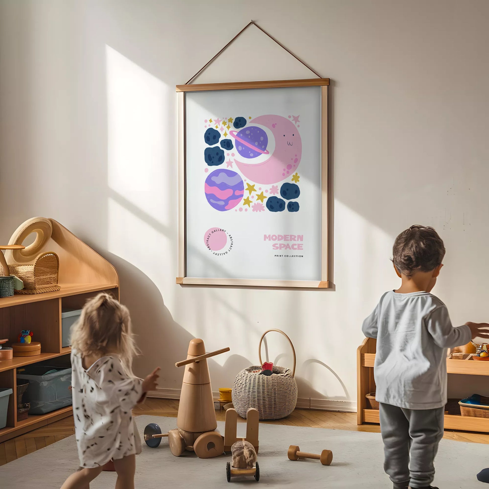 モダンスペース月惑星キッズポスター 子供部屋宇宙壁装飾