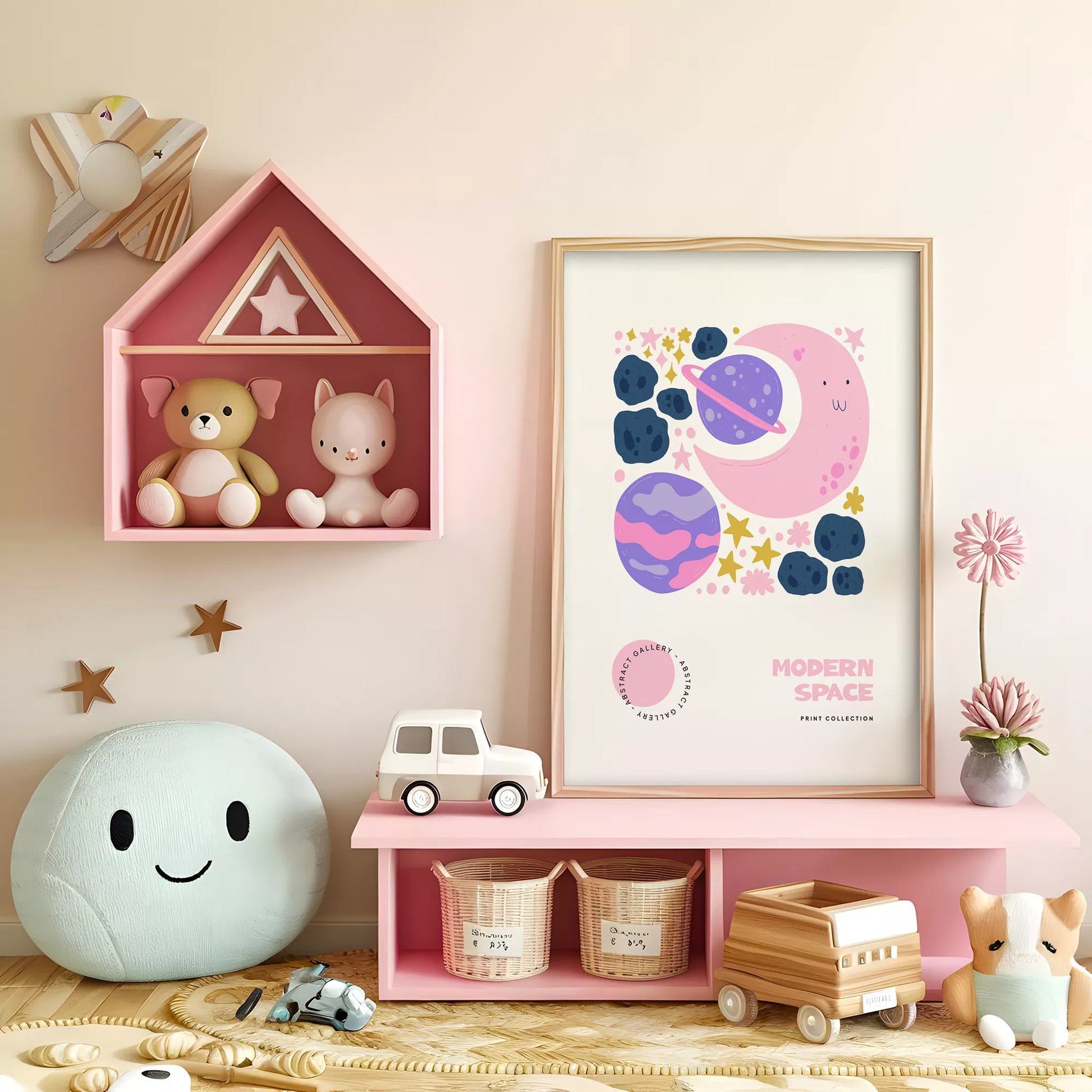 モダンスペース月惑星キッズポスター 子供部屋宇宙壁装飾