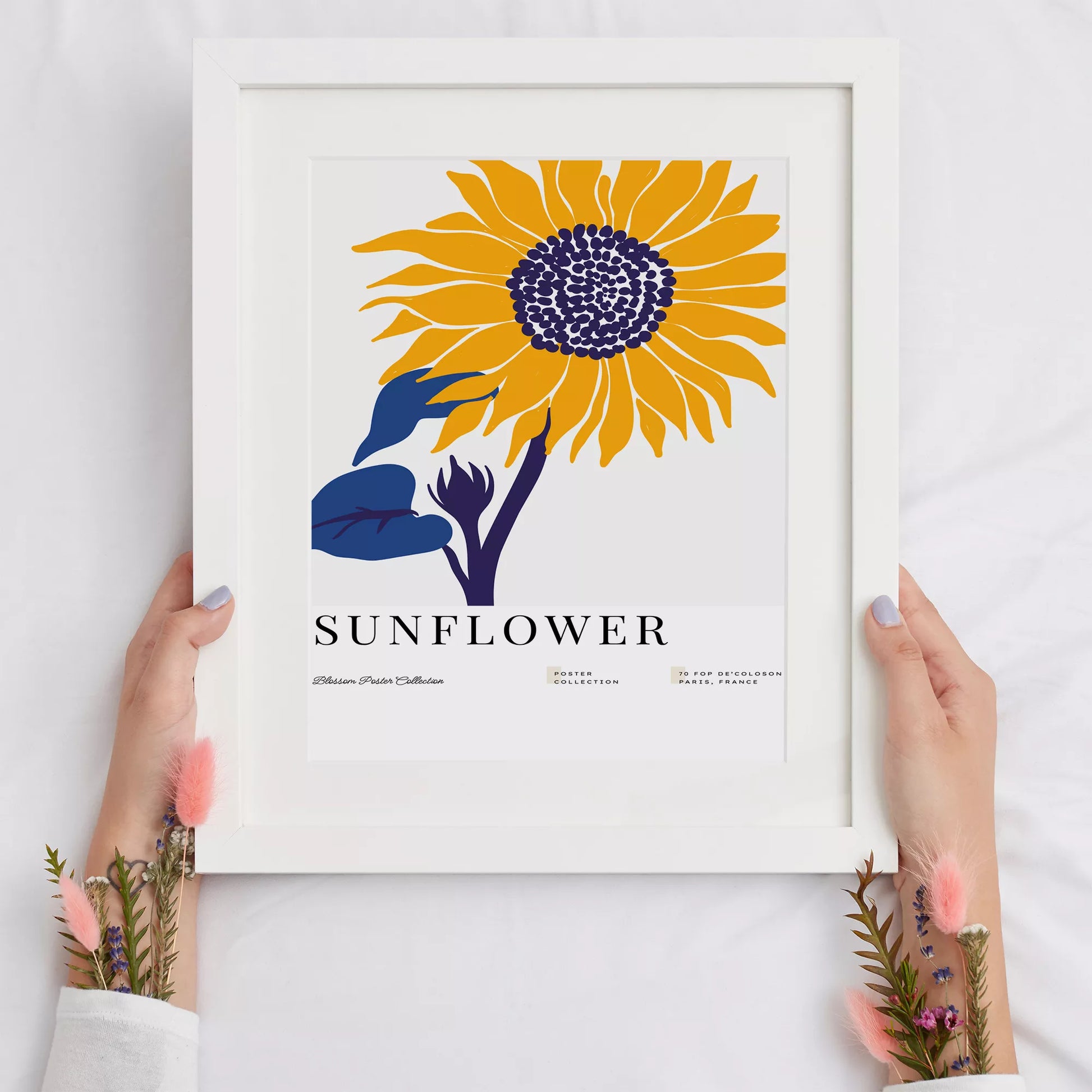 黄色いひまわりのミニマルアートプリント北欧デザイン