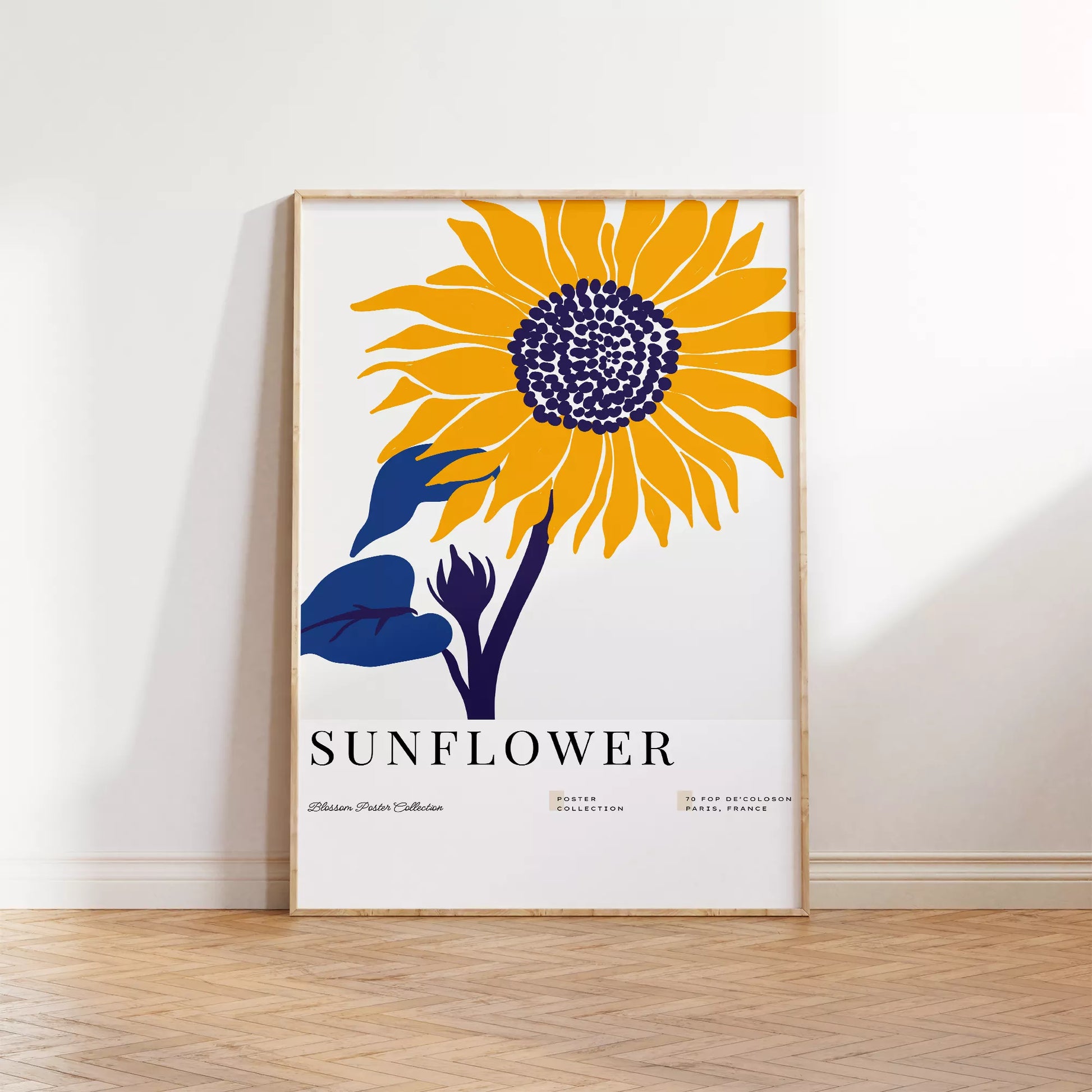 黄色いひまわりのミニマルアートプリント北欧デザイン