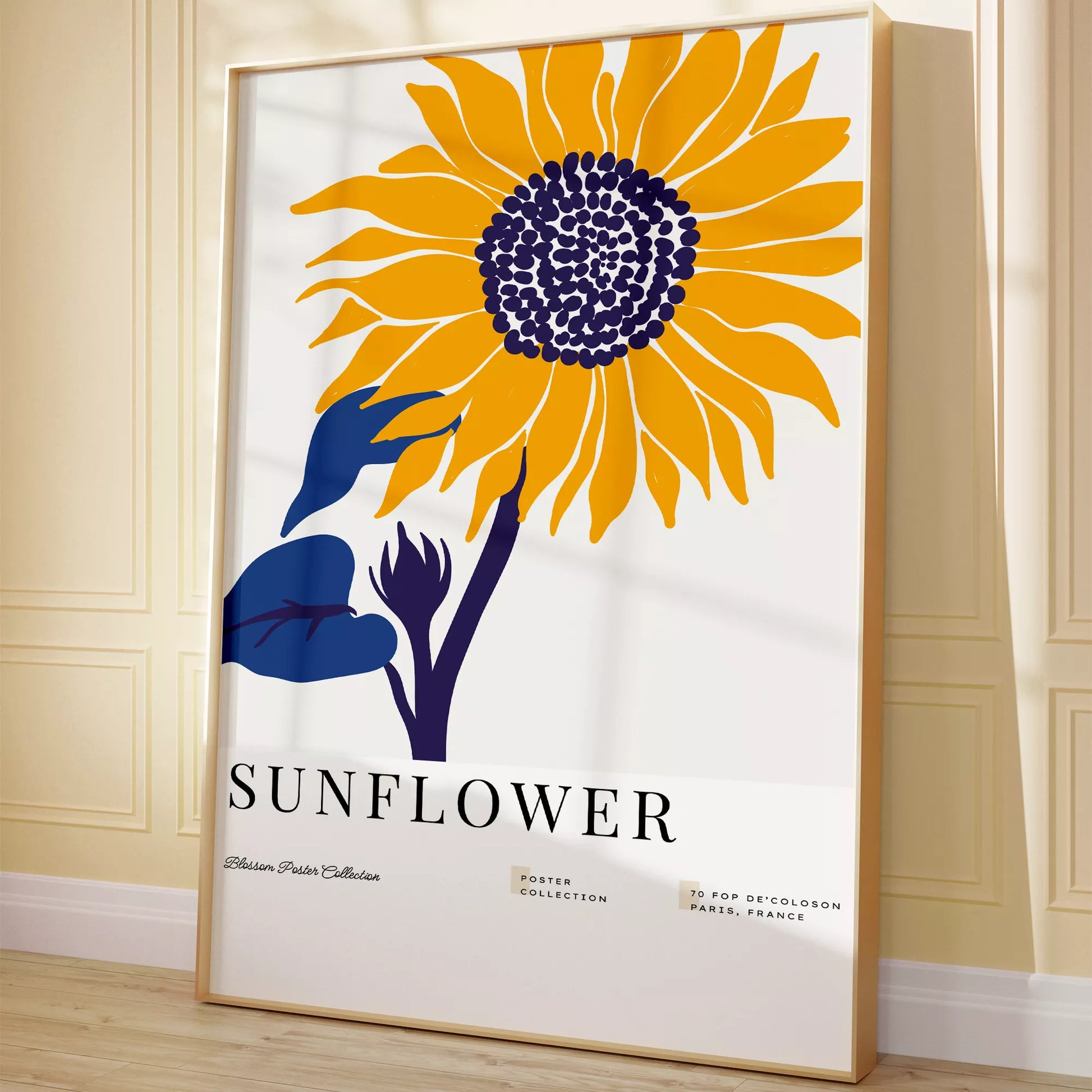 黄色いひまわりのミニマルアートプリント北欧デザイン