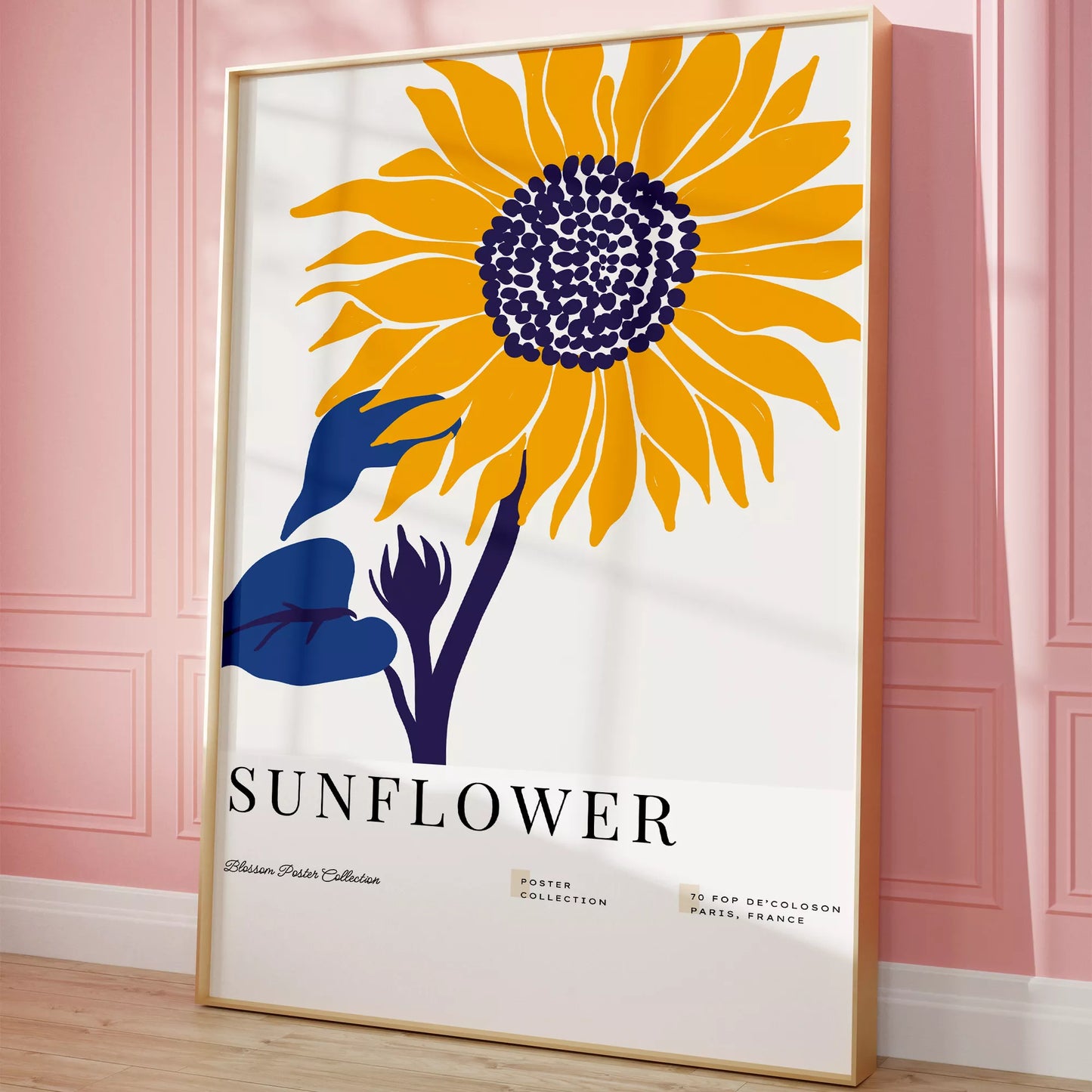 黄色いひまわりのミニマルアートプリント北欧デザイン