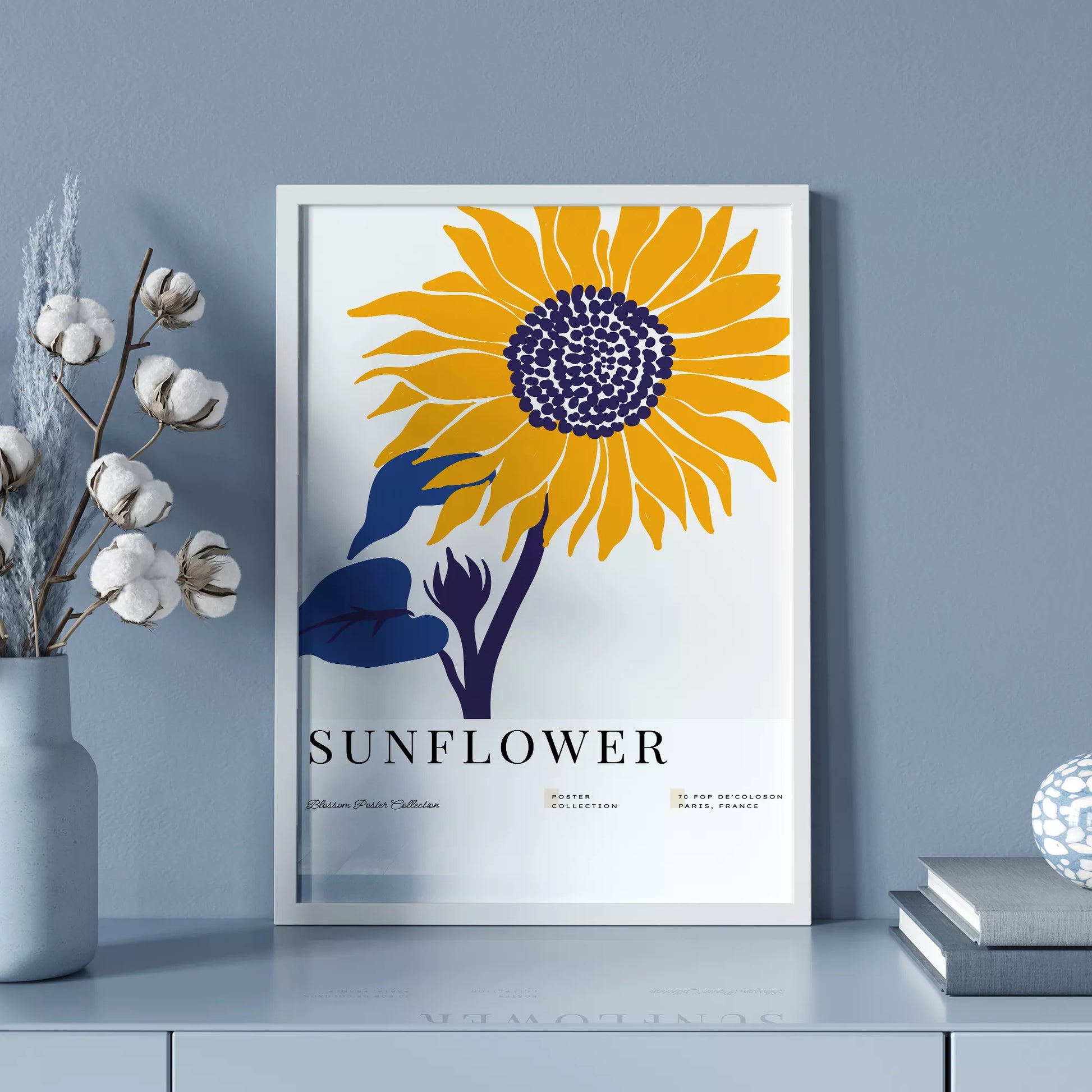 黄色いひまわりのミニマルアートプリント北欧デザイン