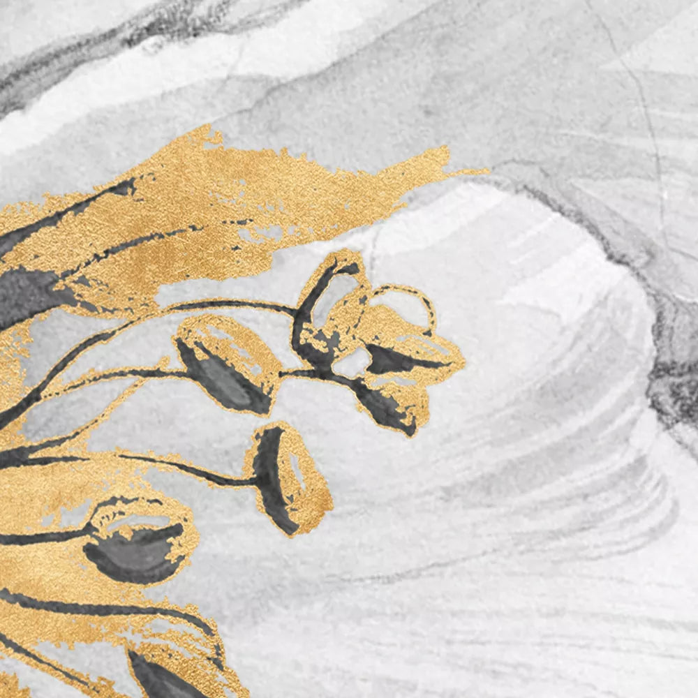 白百合の花びらとグレーの抽象的な背景が調和する3連アートパネル