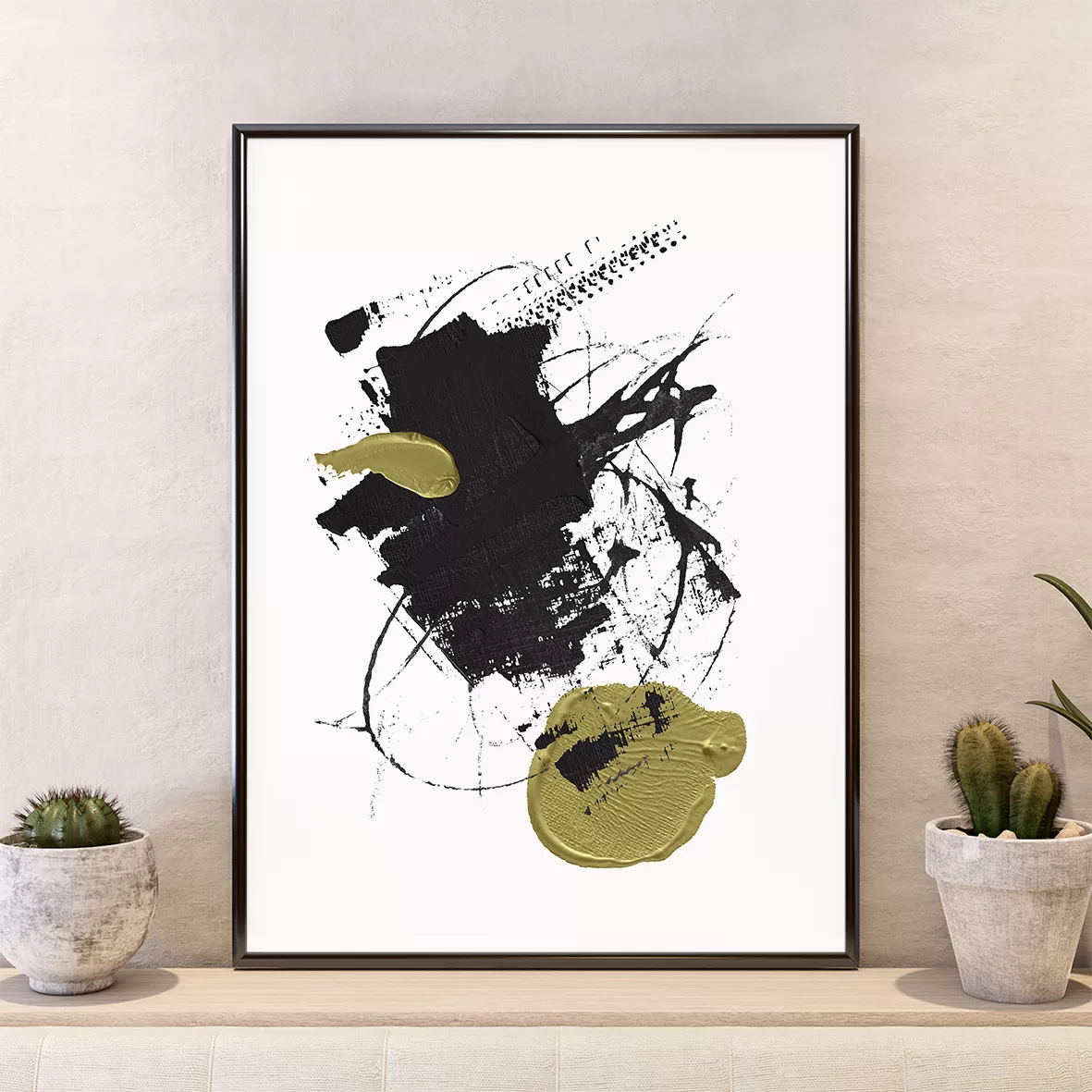 墨絵風抽象アート3点セット、金箔とパステルカラーのアクセント