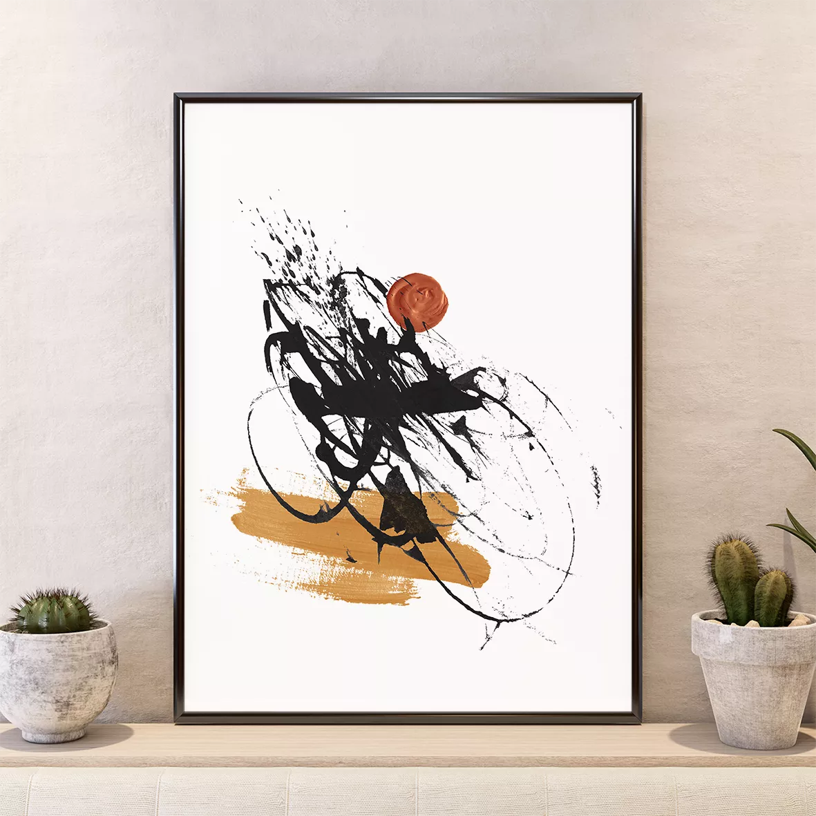 墨絵風抽象アート3点セット、金箔とパステルカラーのアクセント