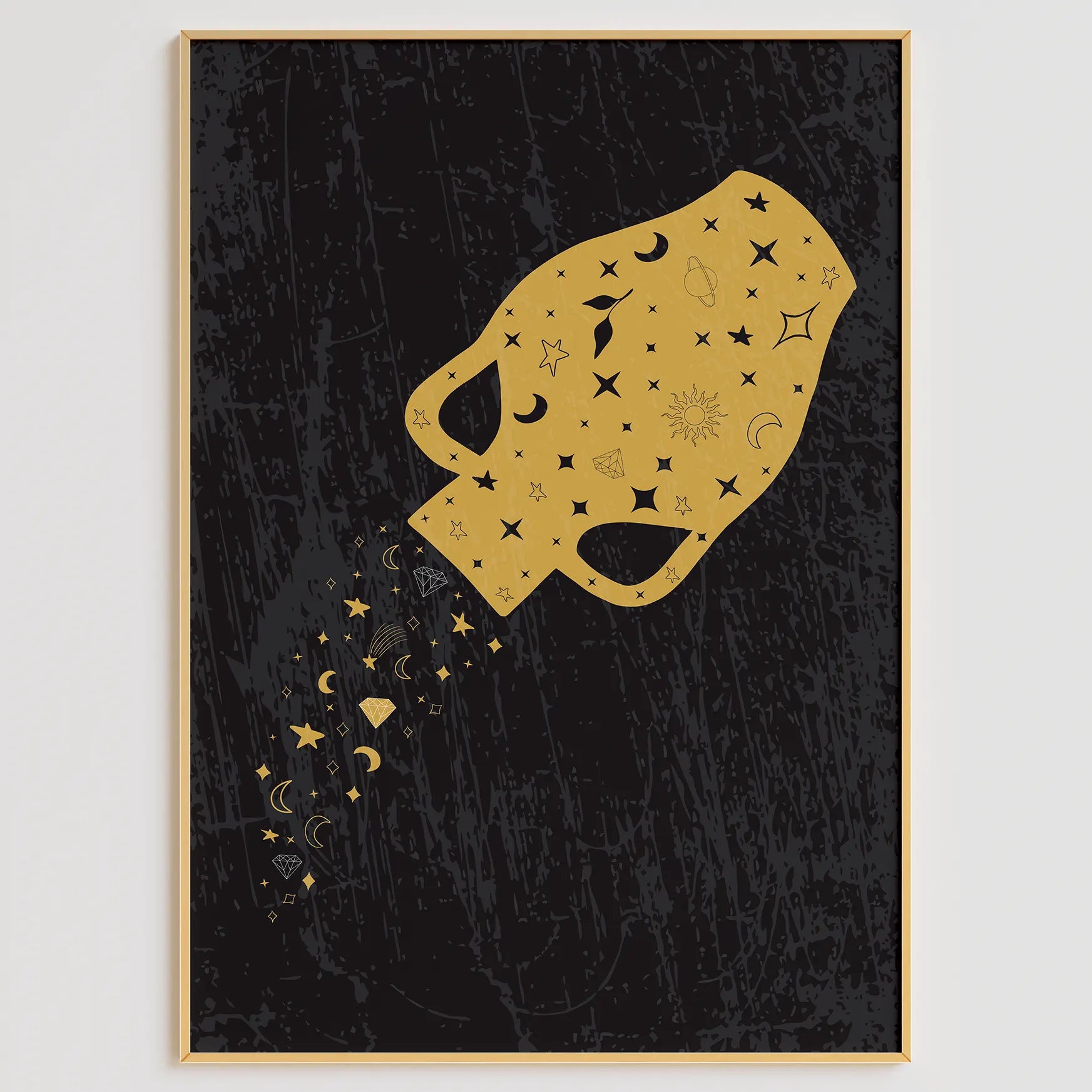 月と星のヨガシルエットが輝くゴールドボヘミアンアートポスター 3枚セット