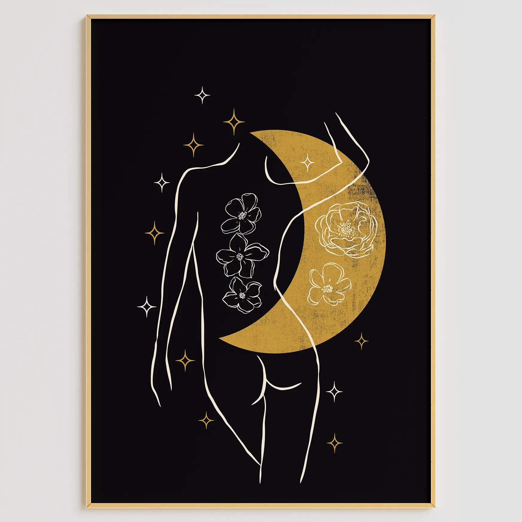 神秘的な太陽と月のゴールドシルエットアートポスター 北欧モダンインテリア 3枚セット