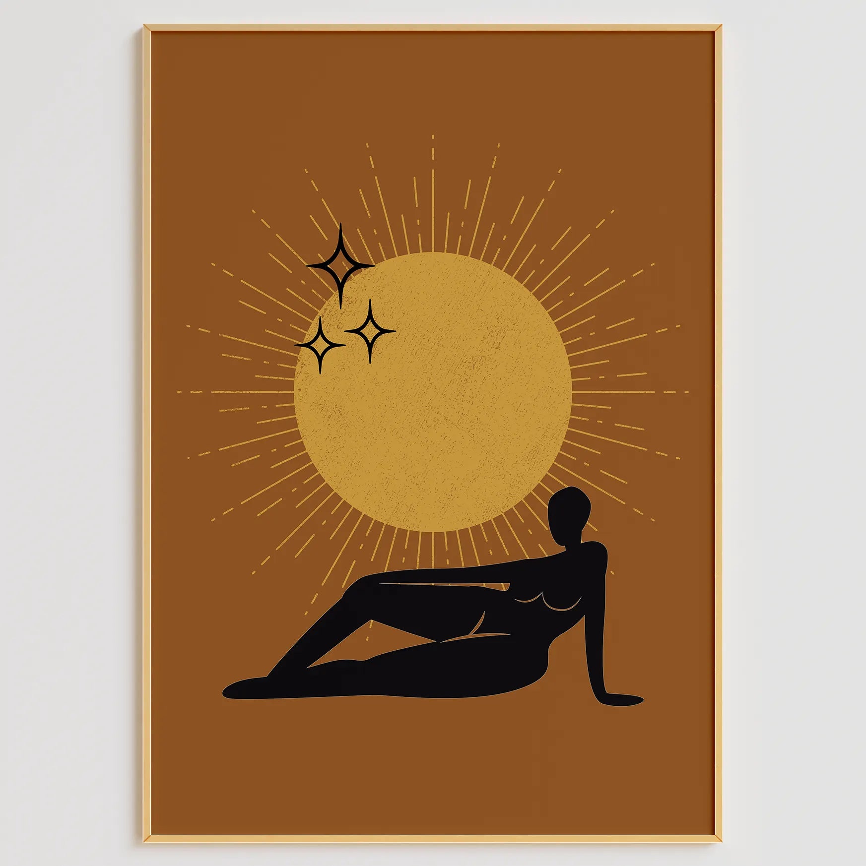 神秘的な太陽と月のゴールドシルエットアートポスター 北欧モダンインテリア 3枚セット