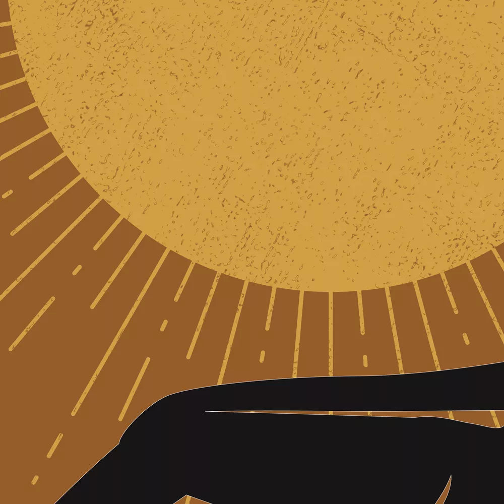 神秘的な太陽と月のシルエットが描かれたモダンな三連アートポスター