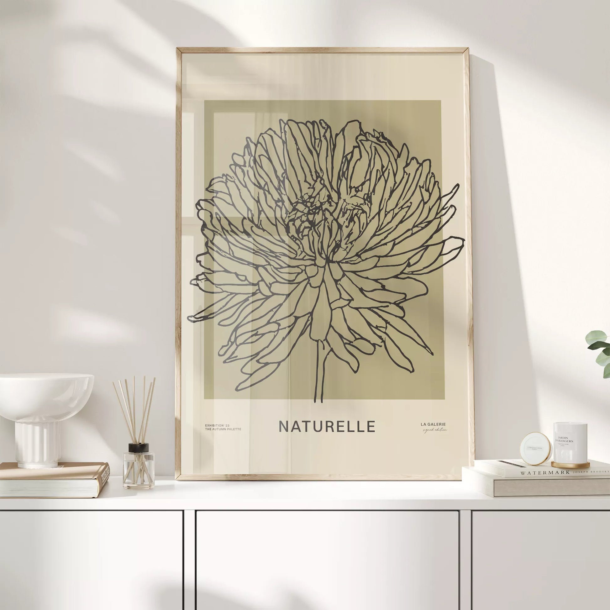 ナチュレル フラワー ラインアート ポスター、モダンなインテリアに最適