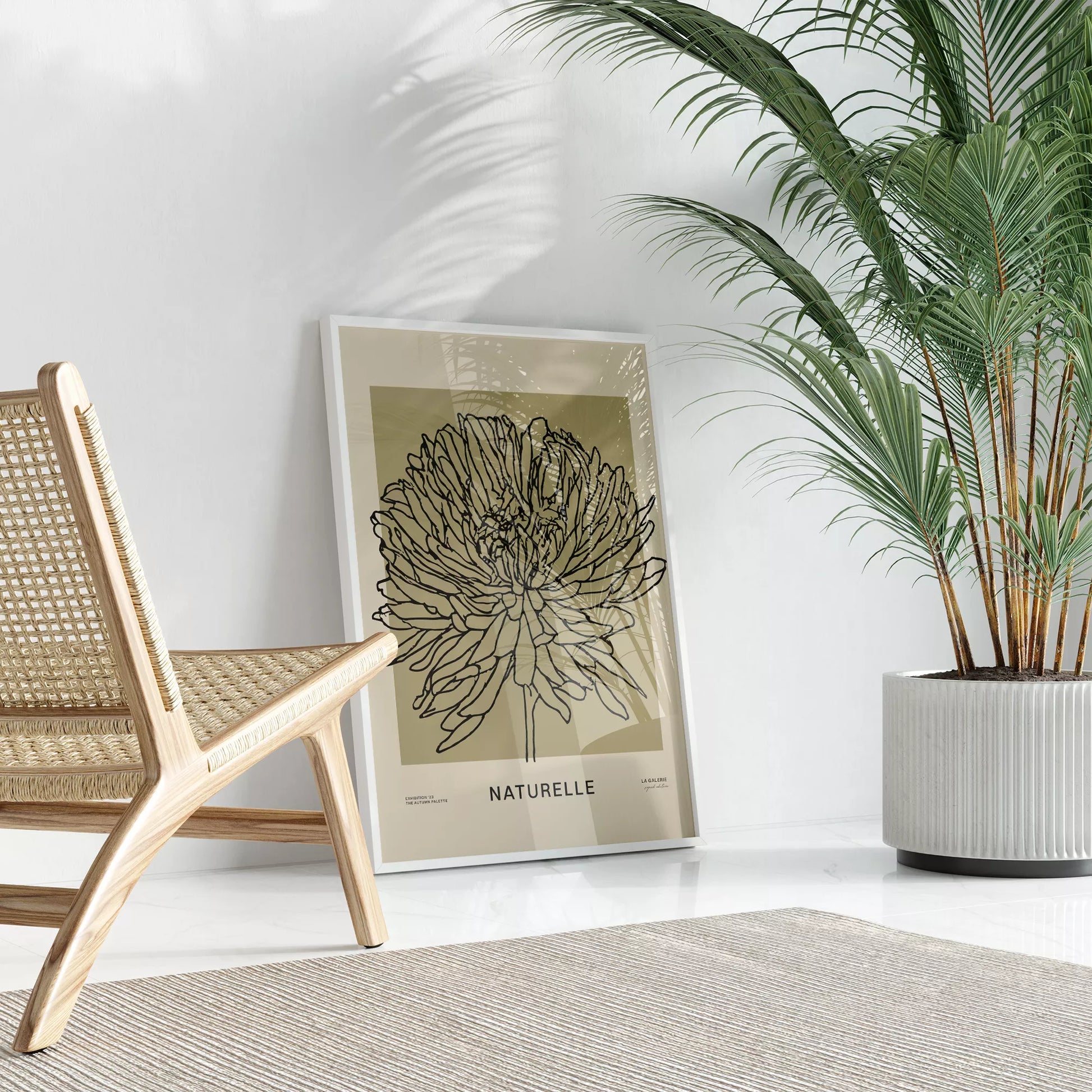 ナチュレル フラワー ラインアート ポスター、モダンなインテリアに最適