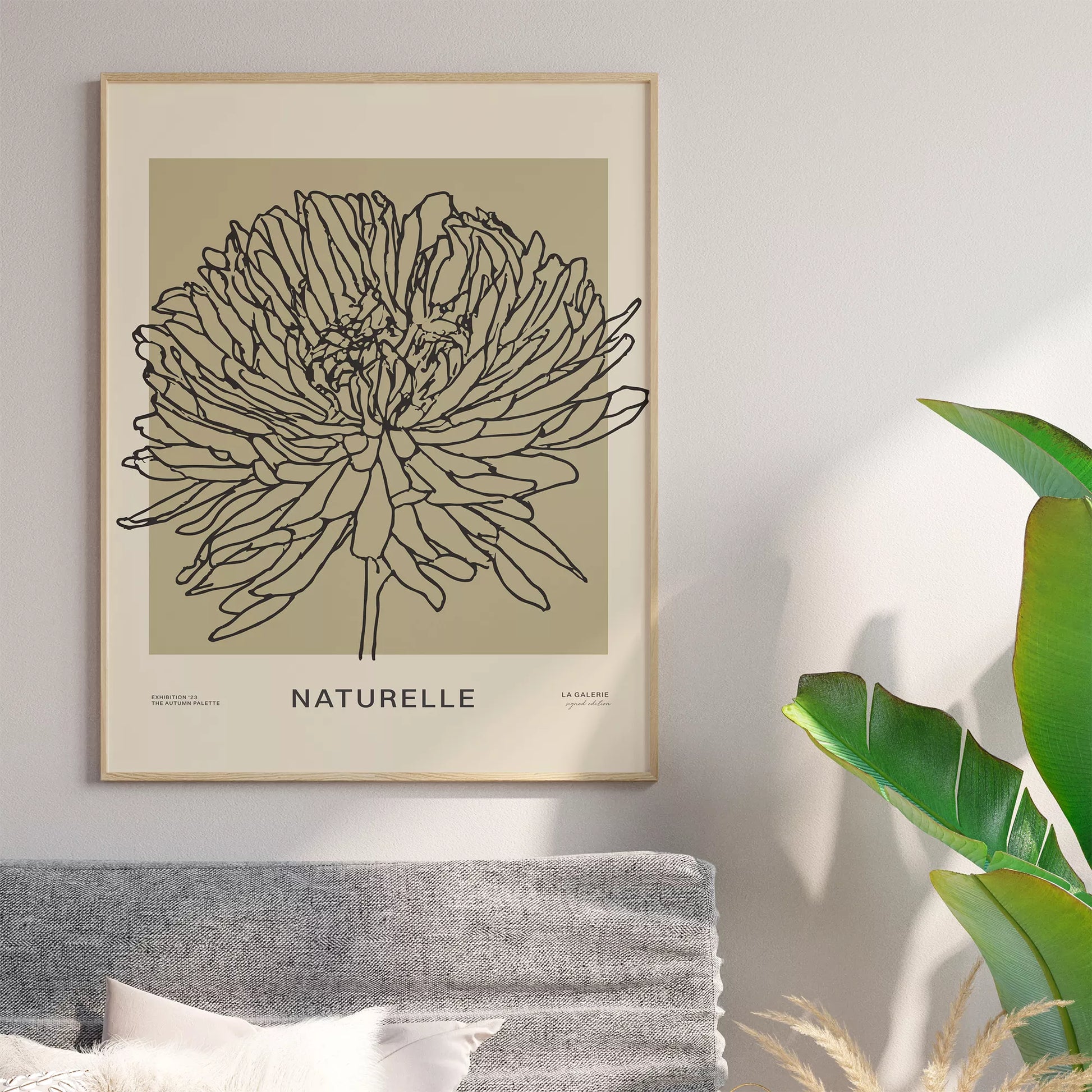 ナチュレル フラワー ラインアート ポスター、モダンなインテリアに最適