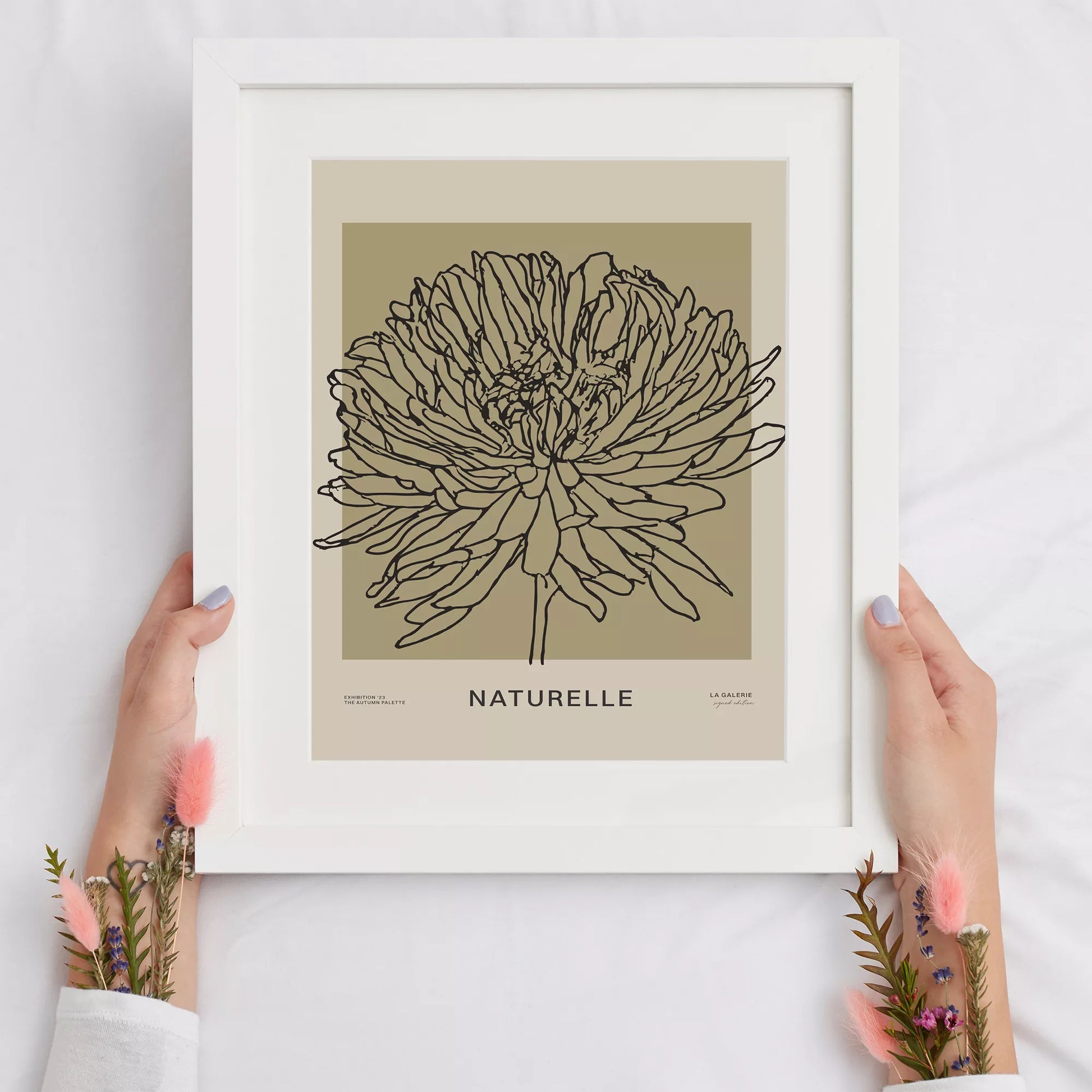 ナチュレル フラワー ラインアート ポスター、モダンなインテリアに最適