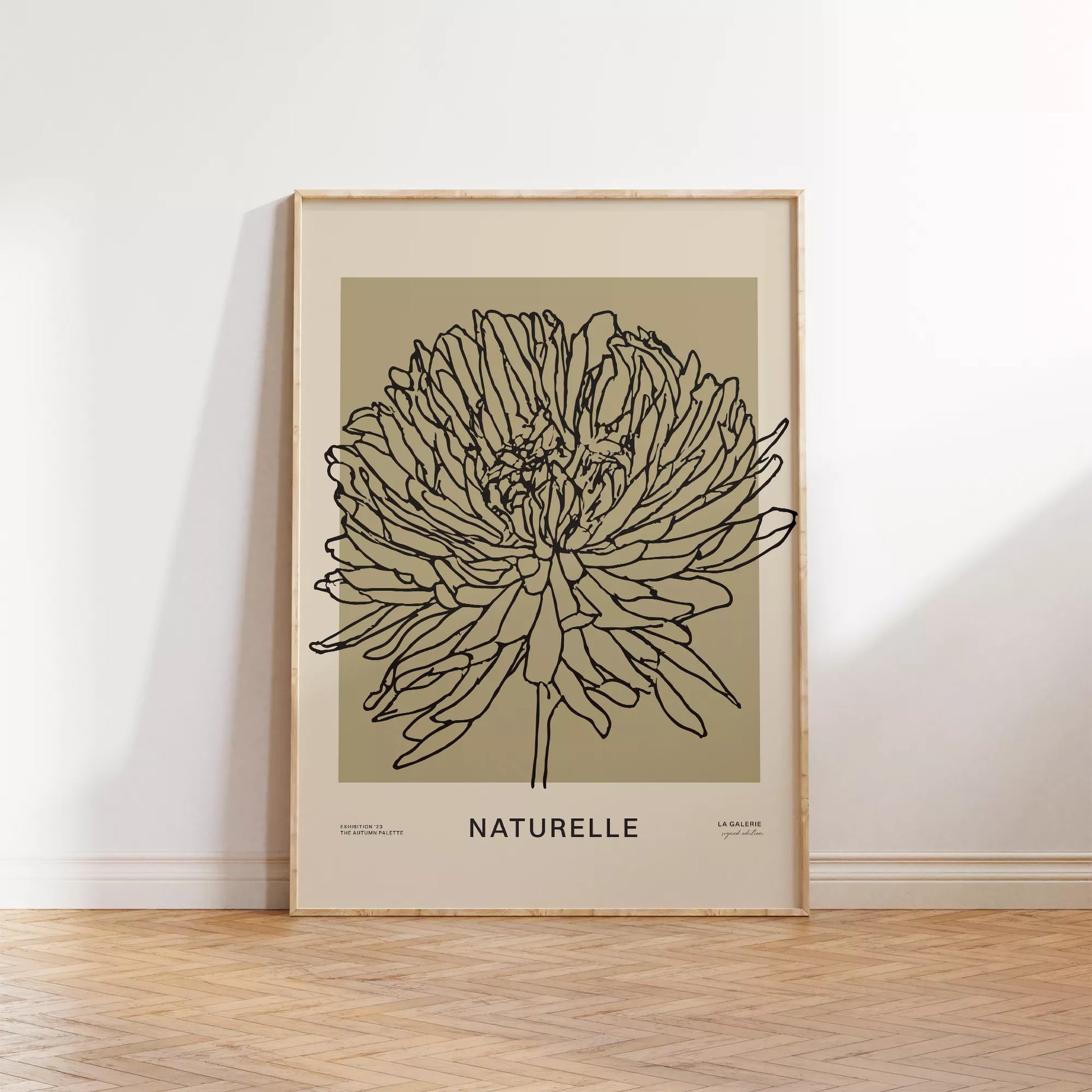 ナチュレル フラワー ラインアート ポスター、モダンなインテリアに最適