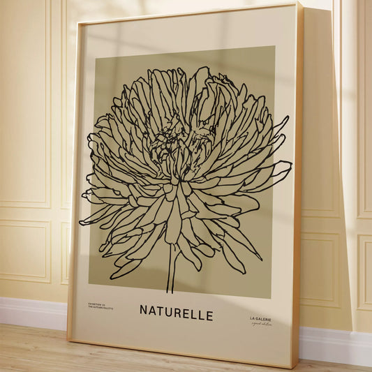 ナチュレル フラワー ラインアート ポスター、モダンなインテリアに最適