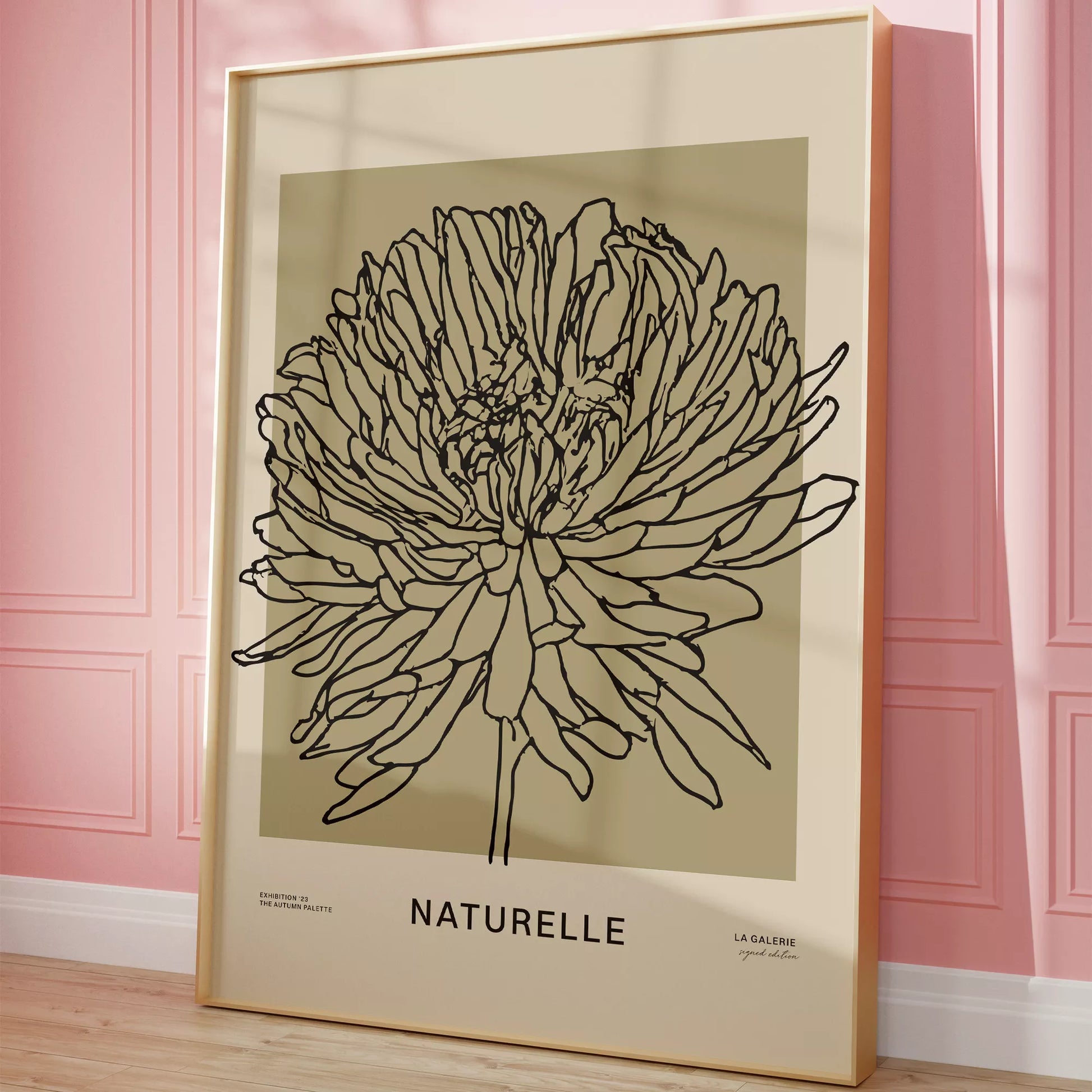 ナチュレル フラワー ラインアート ポスター、モダンなインテリアに最適