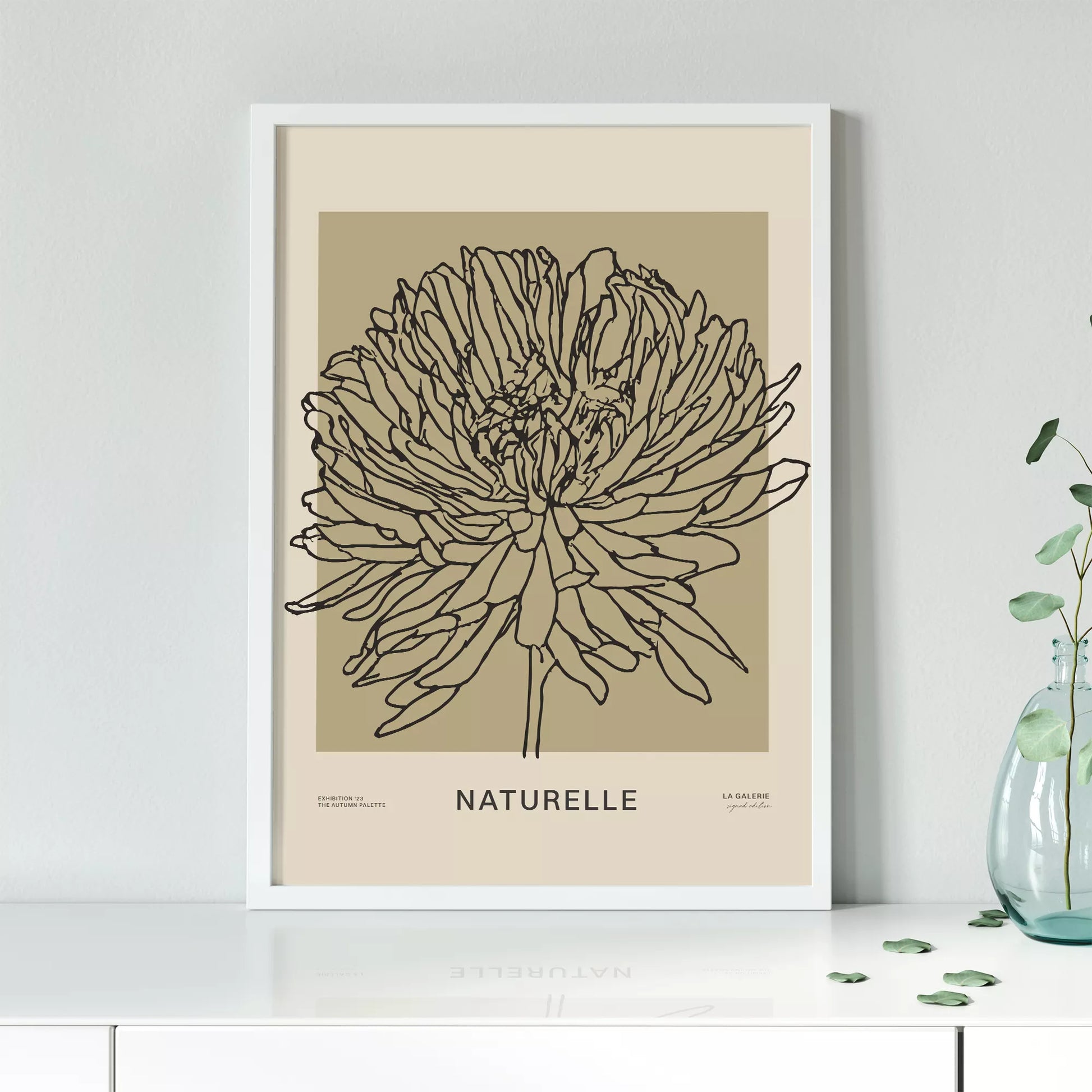 ナチュレル フラワー ラインアート ポスター、モダンなインテリアに最適