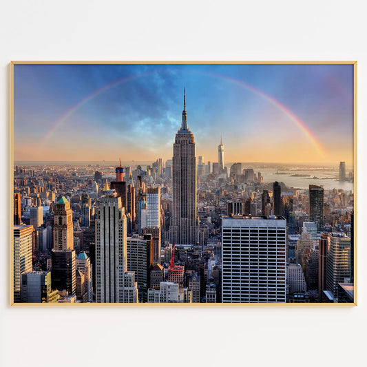 虹とエンパイアステートビルが美しいニューヨークの都市風景アートポスター