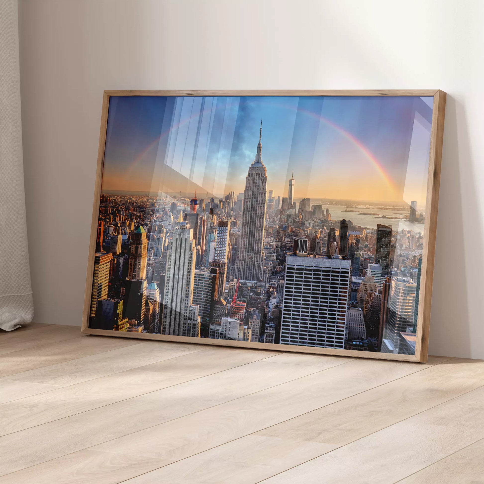 虹とエンパイアステートビルが美しいニューヨークの都市風景アートポスター
