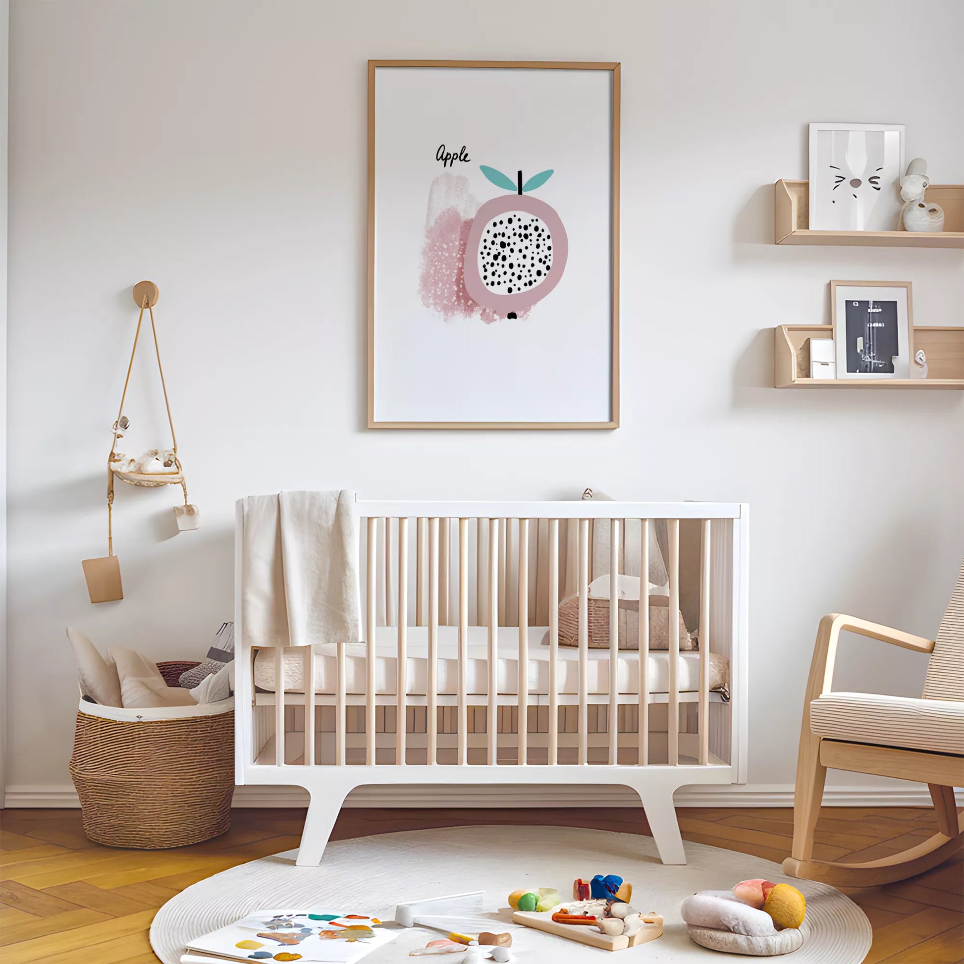 北欧モダンアップルデザインのアートポスター 子供部屋装飾