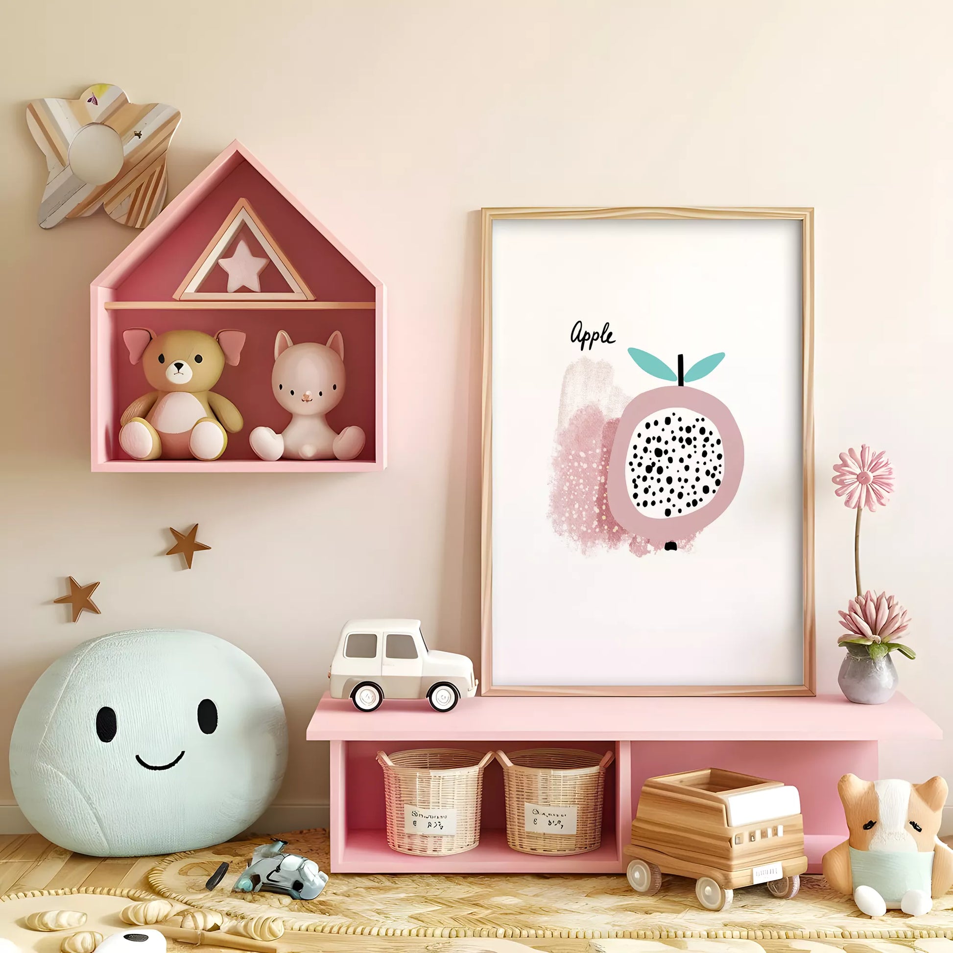 北欧モダンアップルデザインのアートポスター 子供部屋装飾
