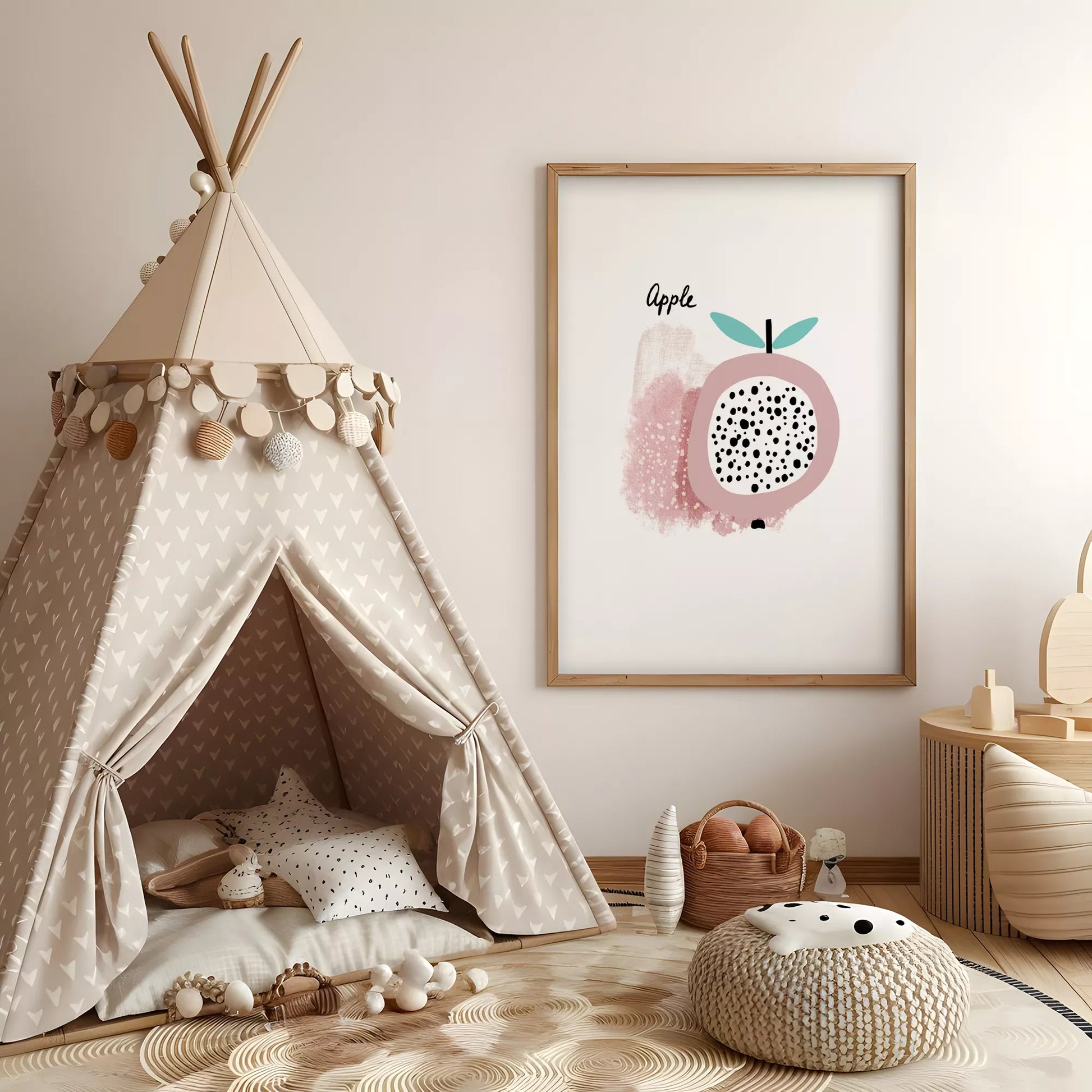 北欧モダンアップルデザインのアートポスター 子供部屋装飾
