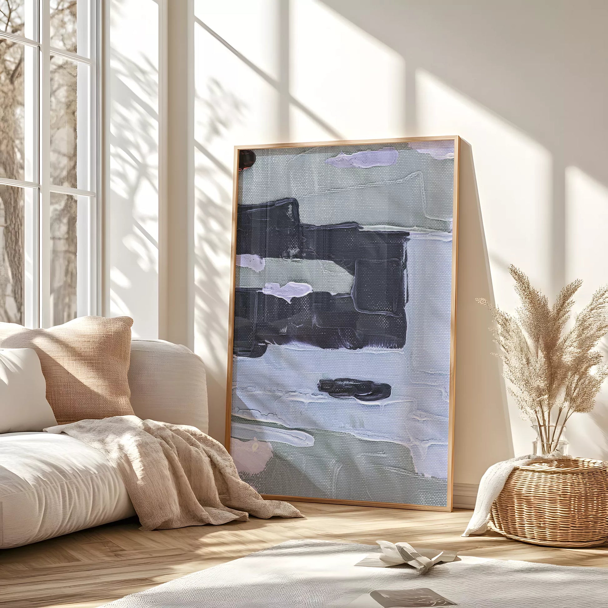 北欧ブルーの抽象画壁掛けアートポスター