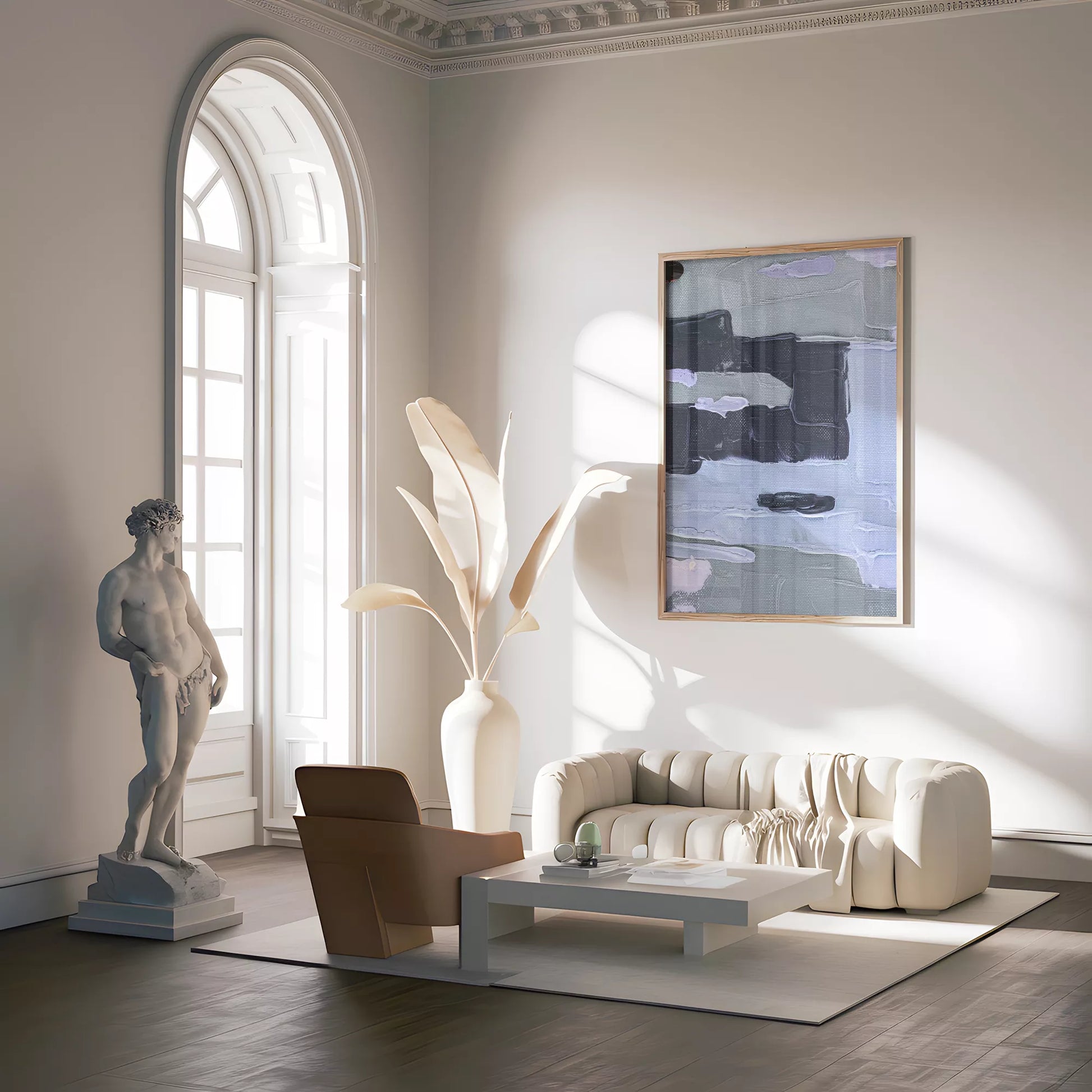 北欧ブルーの抽象画壁掛けアートポスター