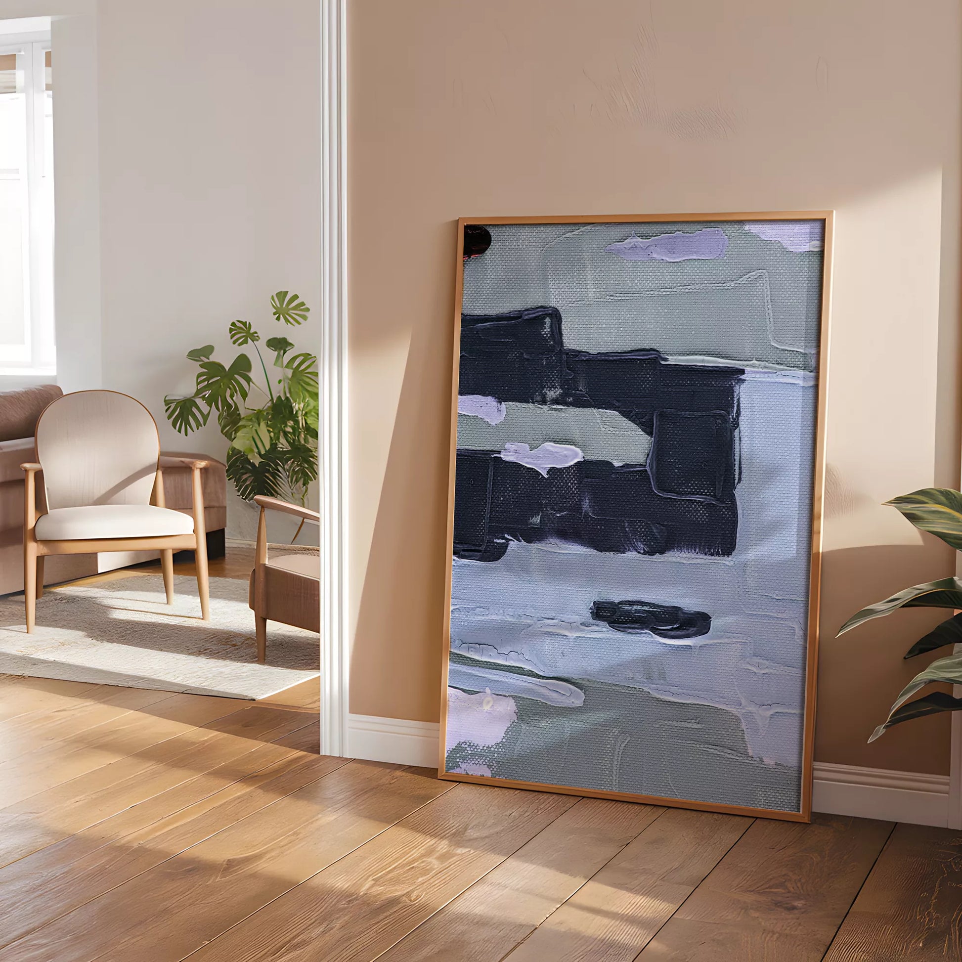 北欧ブルーの抽象画壁掛けアートポスター