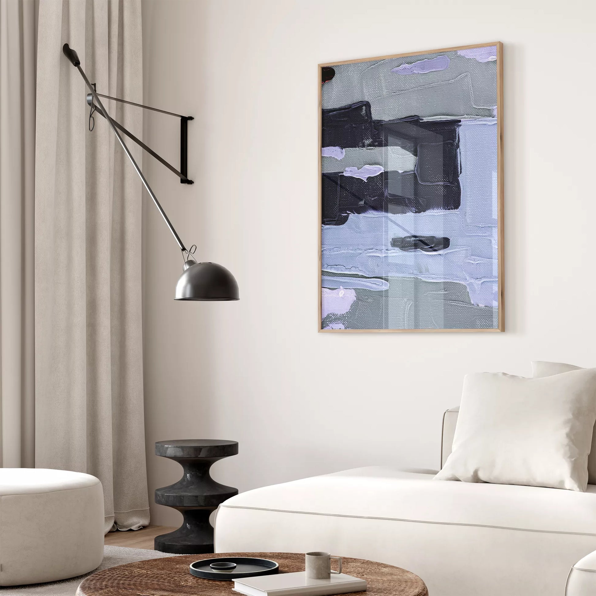 北欧ブルーの抽象画壁掛けアートポスター