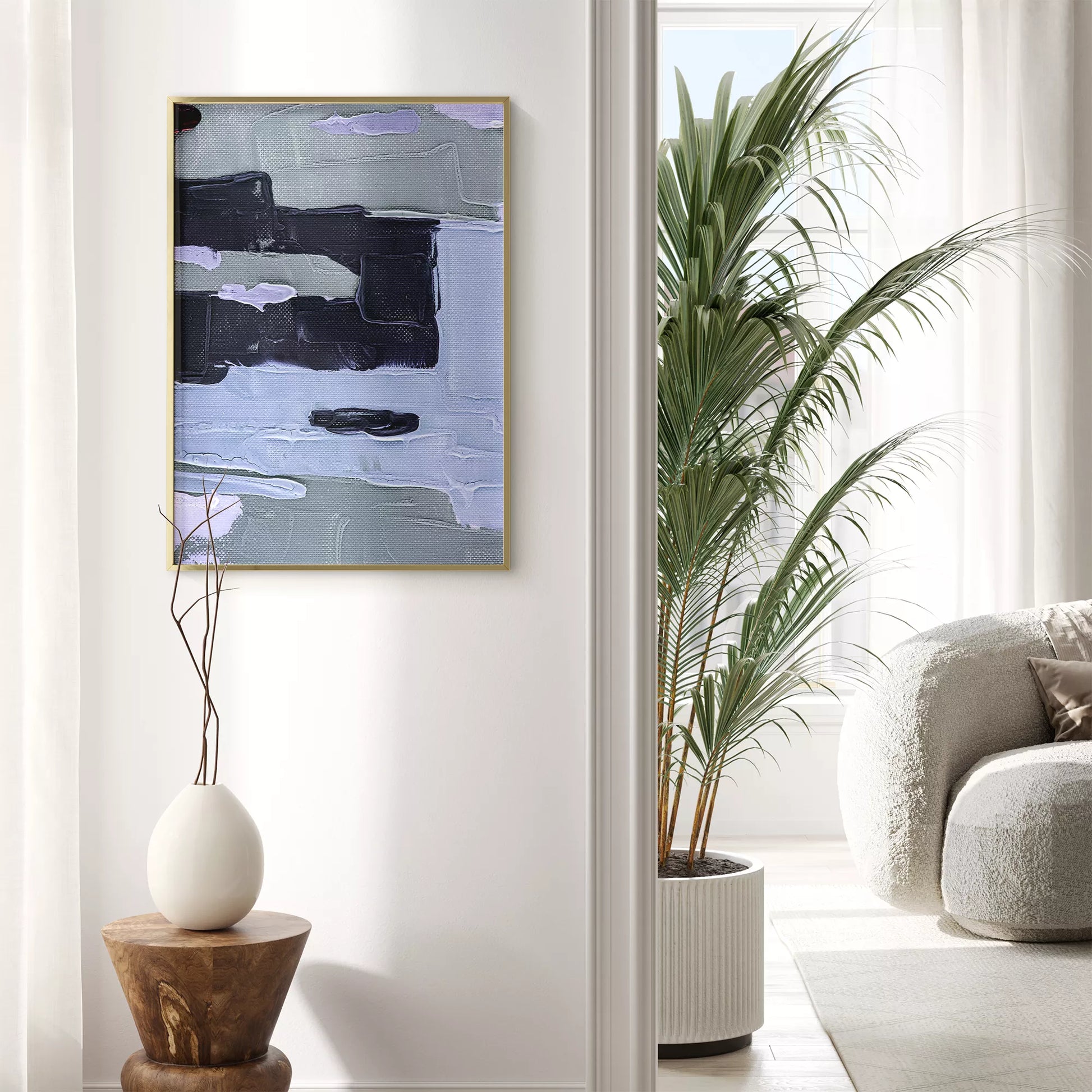 北欧ブルーの抽象画壁掛けアートポスター