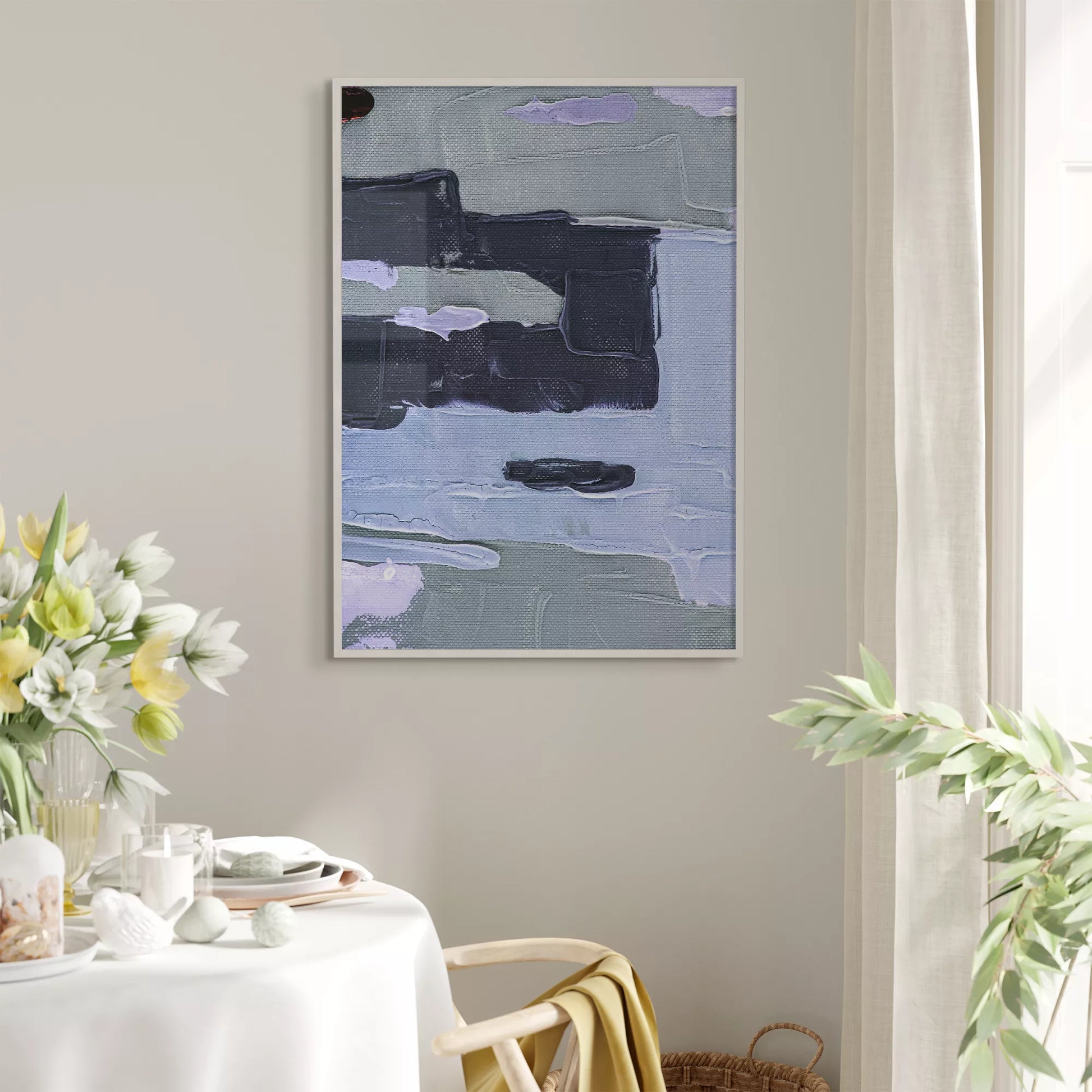 北欧ブルーの抽象画壁掛けアートポスター