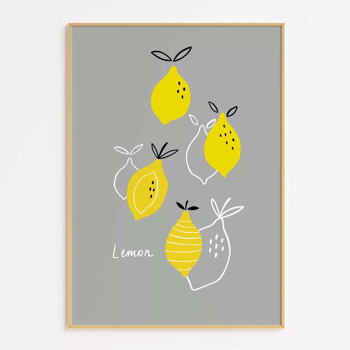 北欧スタイルの遊び心あふれるレモンイラストが描かれた子供部屋向けアートポスター